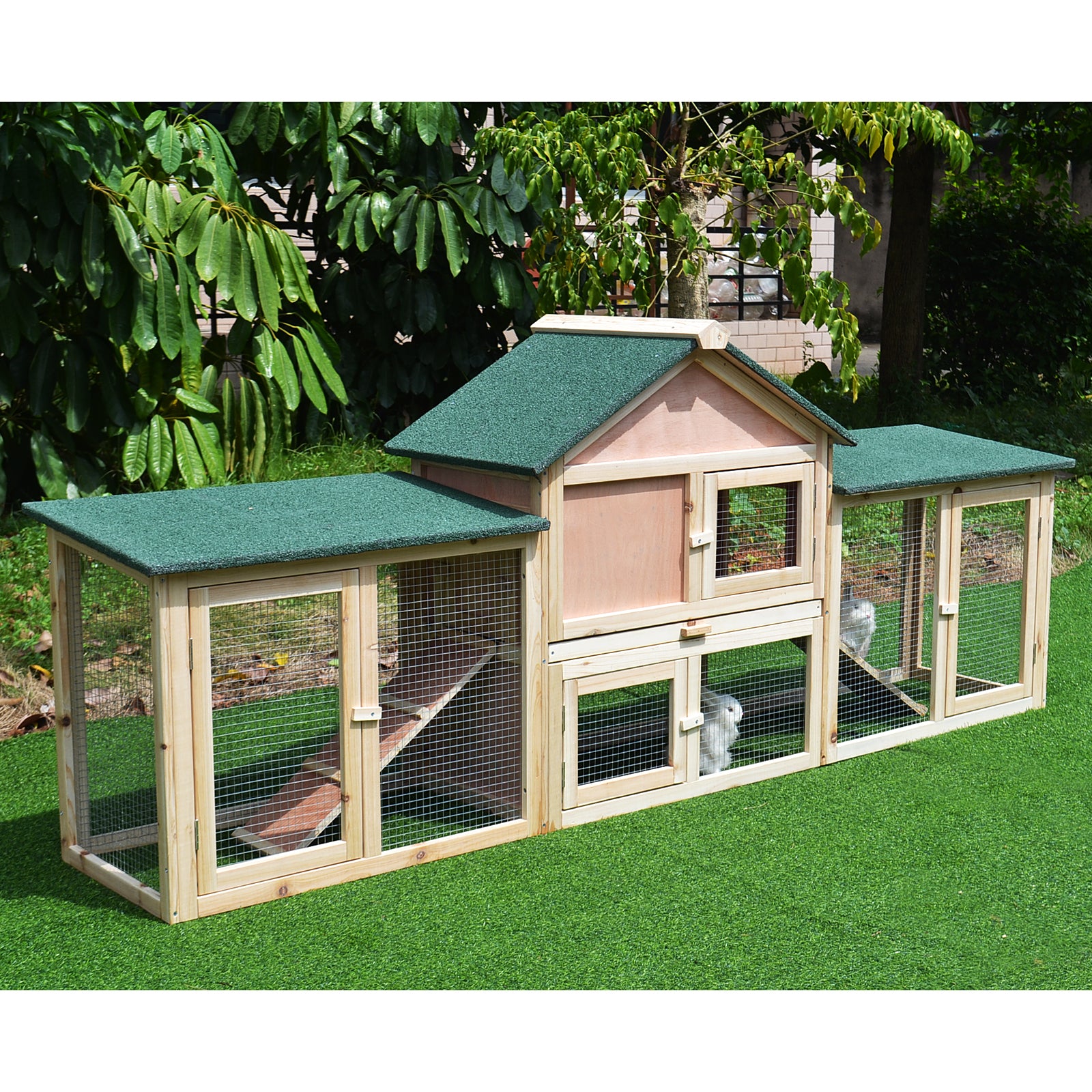 Coelheira Exterior Grande de Madeira Natural 210x45.5x84.5cm - Cor de Madeira e Verde