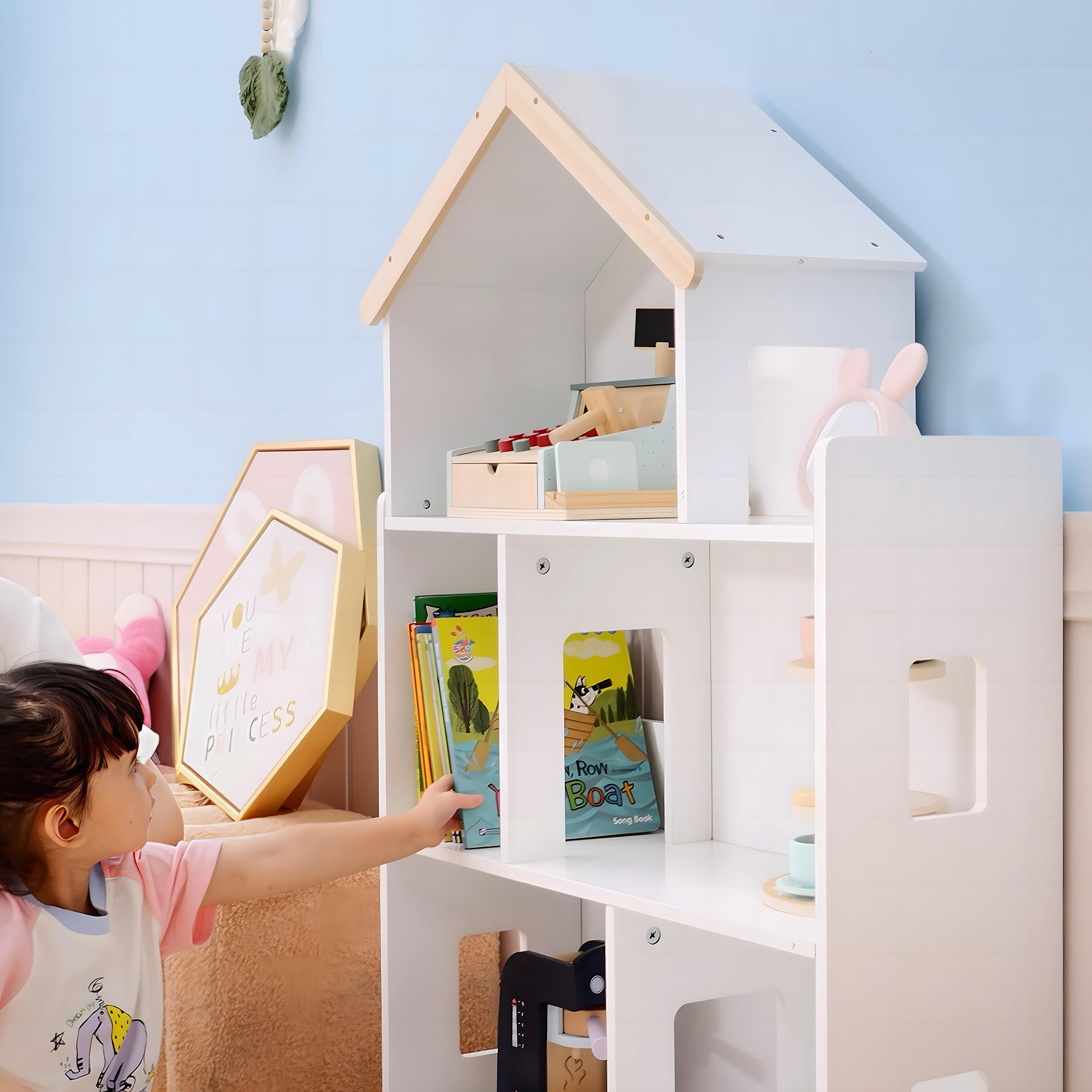 Estante Infantil Organizador de Brinquedos – 65x25x108,5 cm – Branco – MDF e madeira de pinho