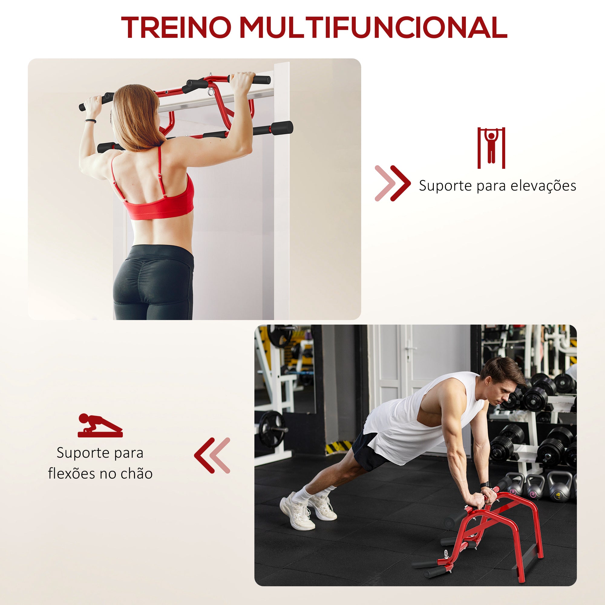 Barra de Elevação Multifuncional – 96x45x27 cm – Vermelha – Aço