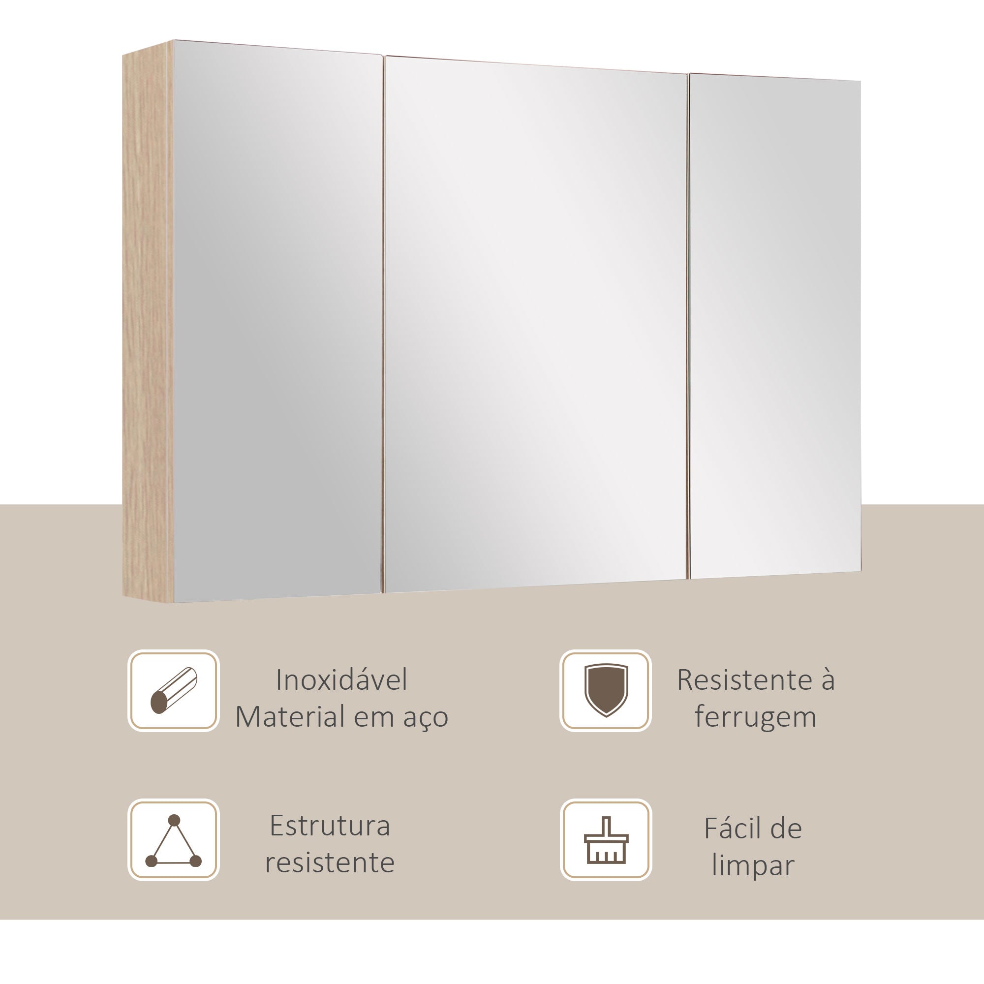 Armário de Casa de Banho com Espelho – 90x60x13,5 cm – Cor de Carvalho – Melamina de madeira