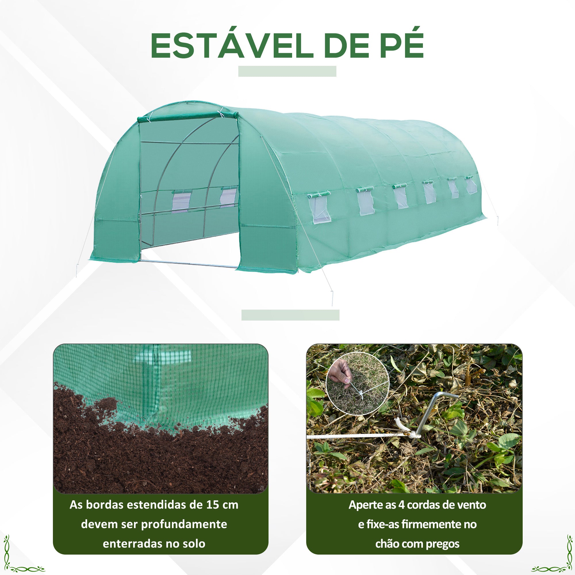 Estufa Tipo Túnel Verde 8x3x2m em Aço e PE 140 g/m²