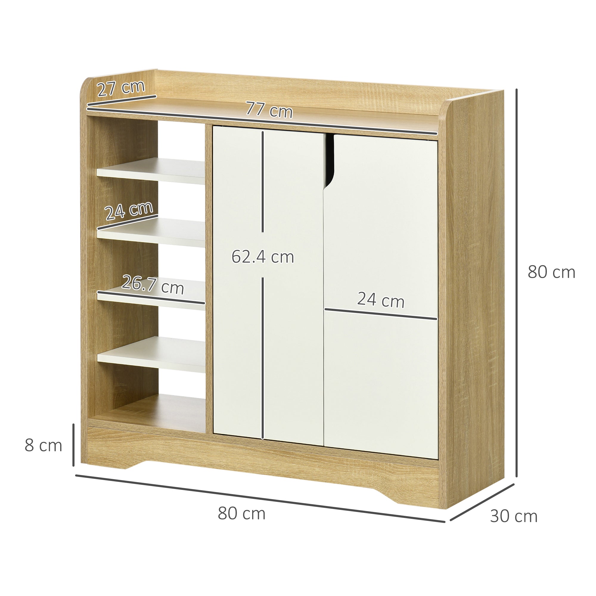 Sapateira Moderna Estreita – 80x30x80 cm – Branco – Madeira