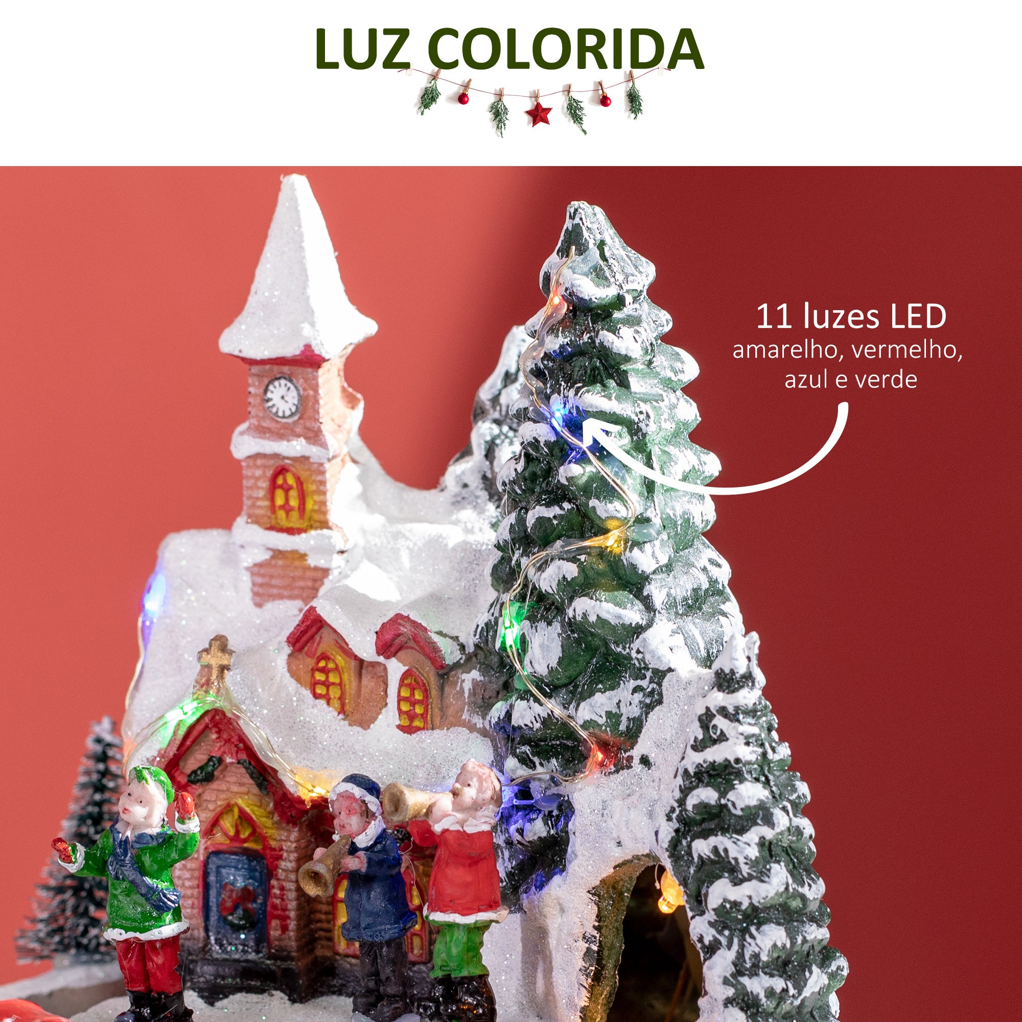 Praça Natalina Multicor 20x19,5x20cm com Luzes LED e Música