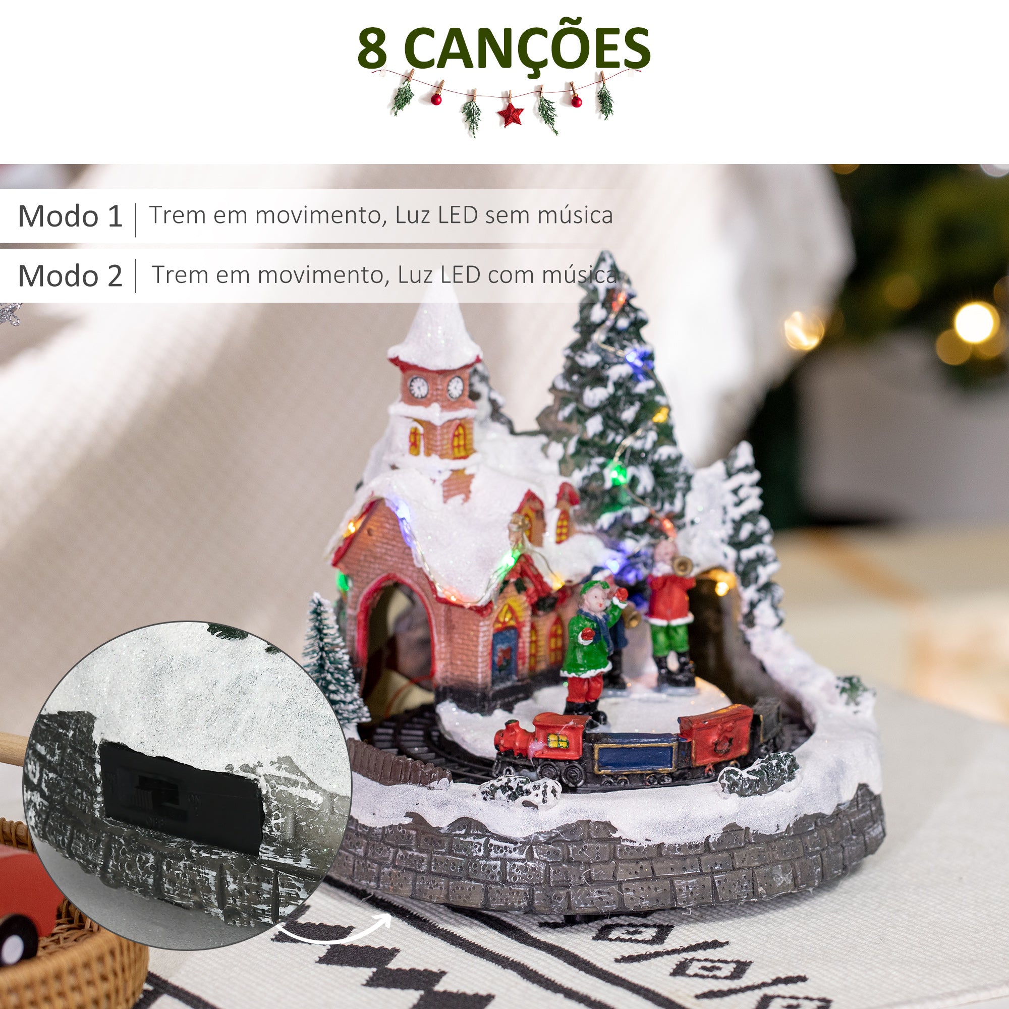 Praça Natalina Multicor 20x19,5x20cm com Luzes LED e Música