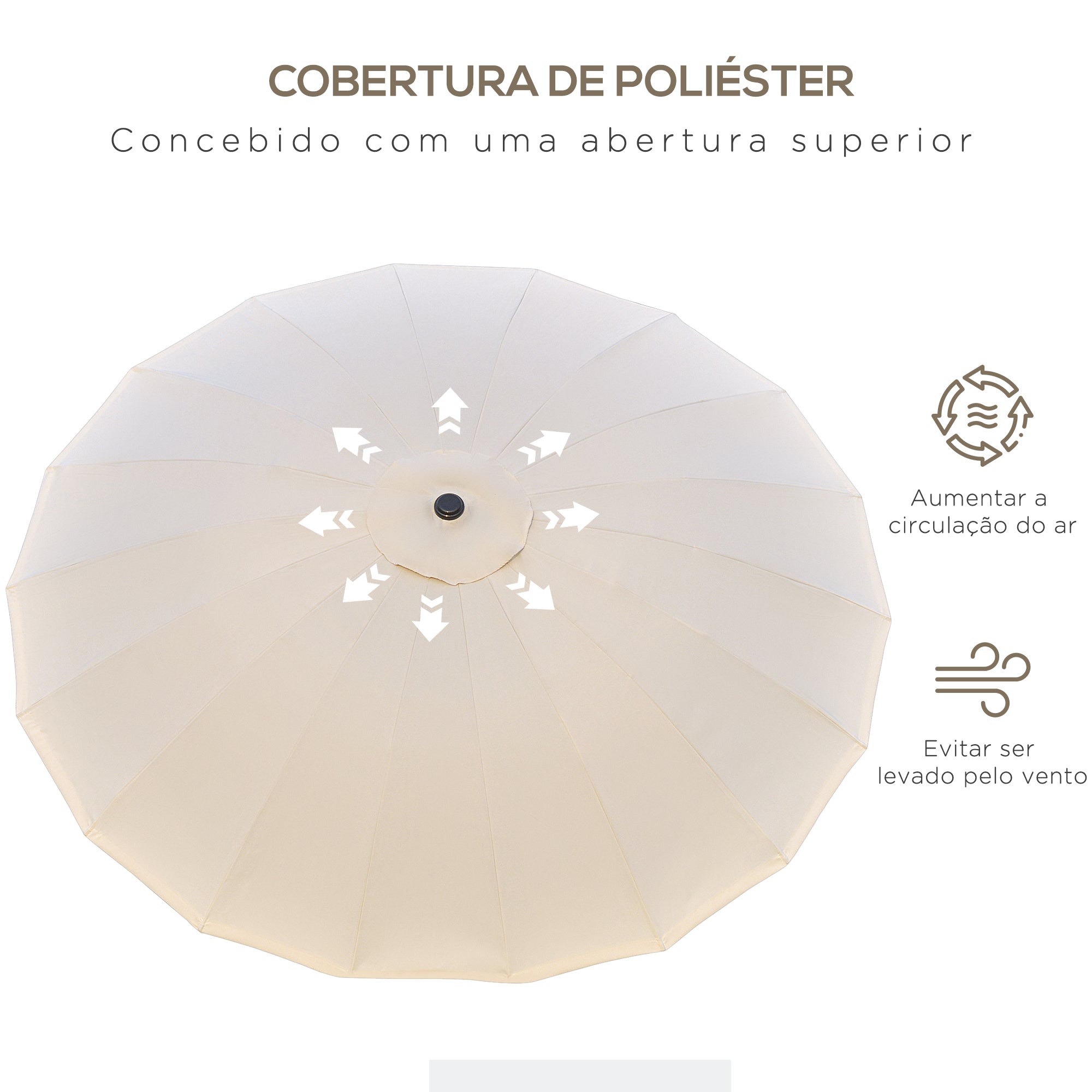 Chapéu de Sol de Jardim Ø250x240 cm - Cor Creme Branco