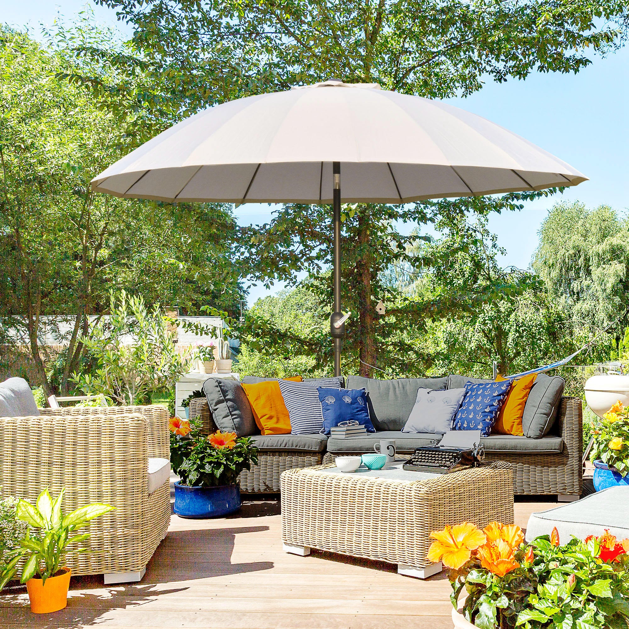 Chapéu de Sol de Jardim Ø250x240 cm - Cor Creme Branco