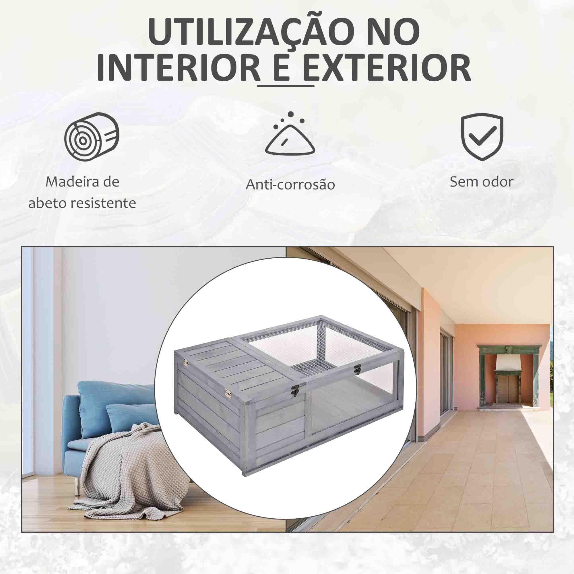 Casa para Répteis – 91x60,5x32 cm – Cinzento – Madeira de abeto