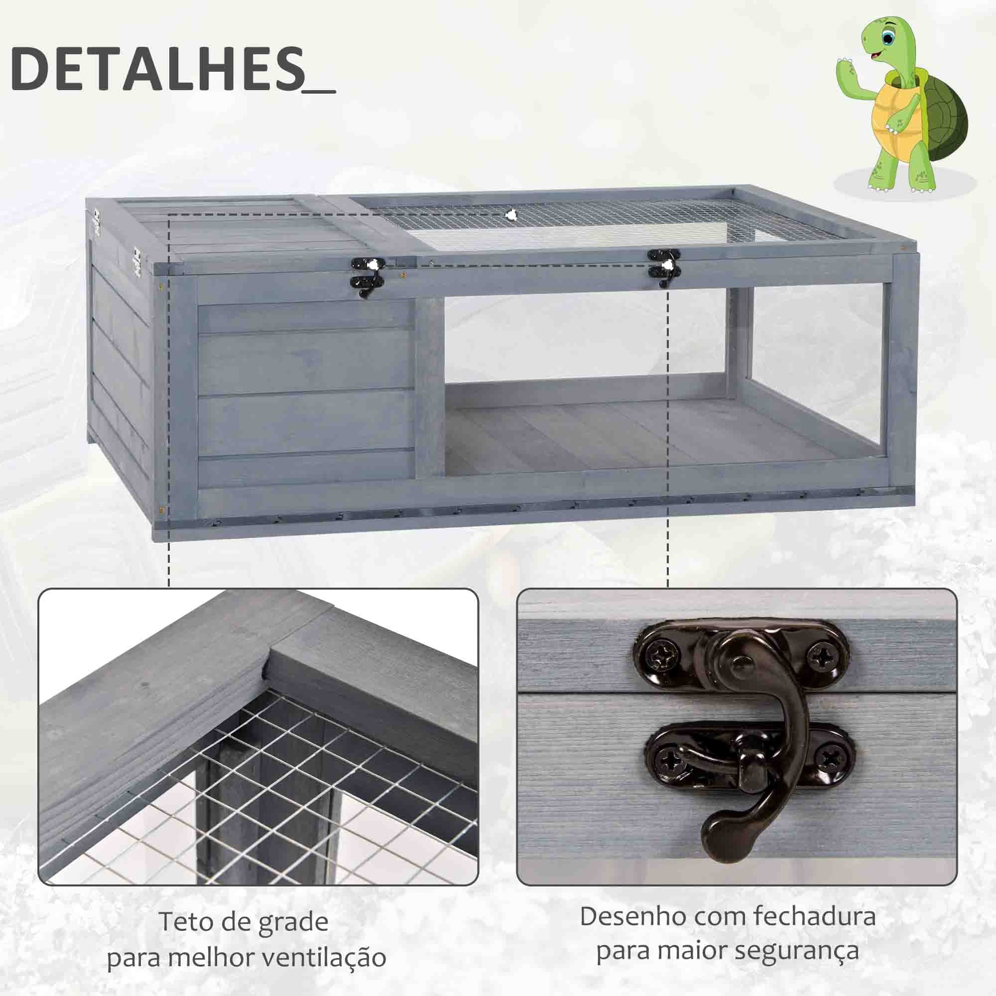 Casa para Répteis – 91x60,5x32 cm – Cinzento – Madeira de abeto