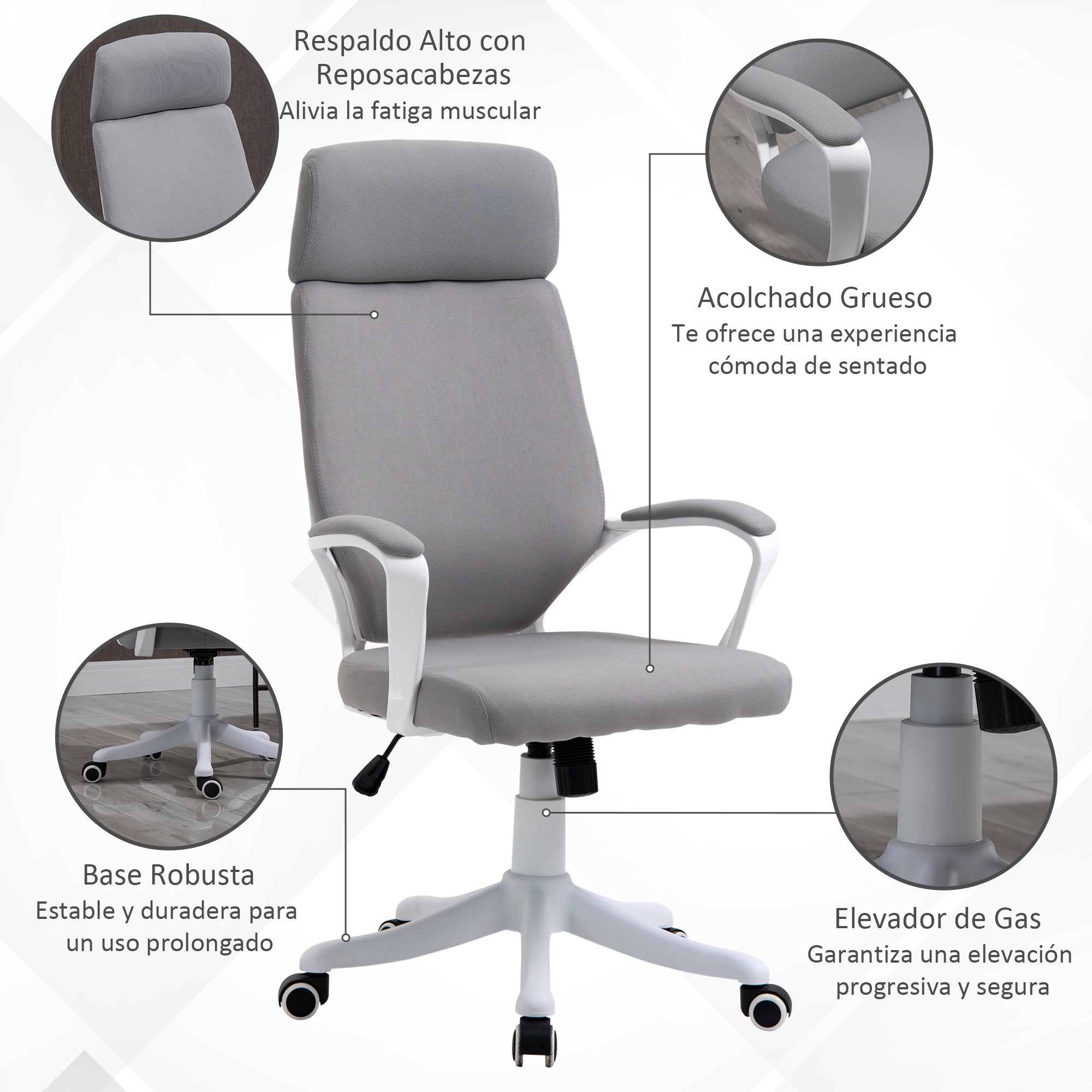 Cadeira de Escritório Ergonômica Cinza Claro 63x65x123 cm