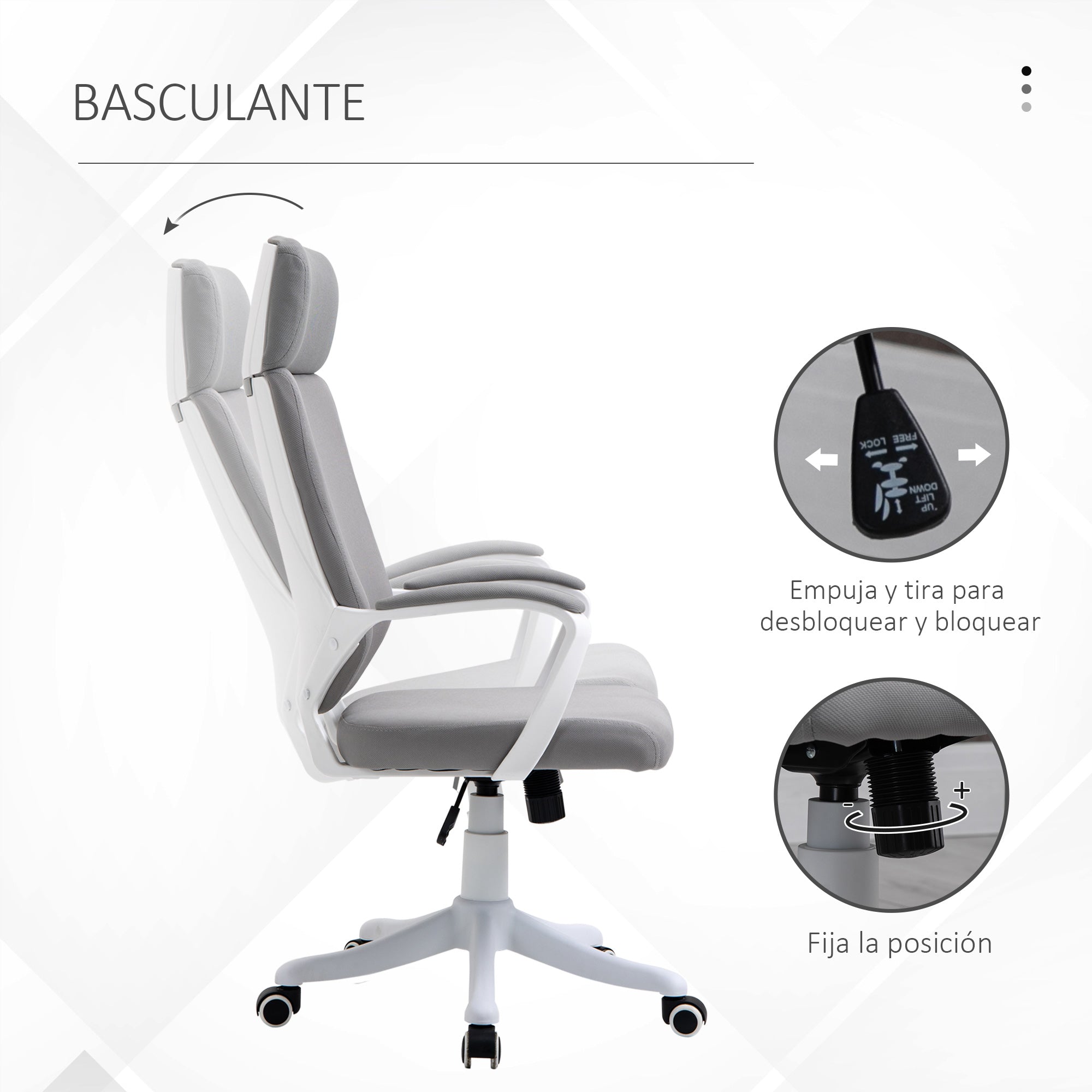 Cadeira de Escritório Ergonômica Cinza Claro 63x65x123 cm