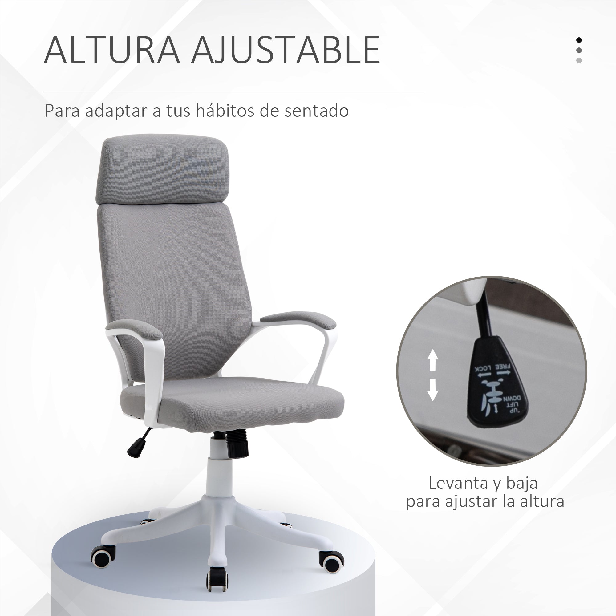 Cadeira de Escritório Ergonômica Cinza Claro 63x65x123 cm