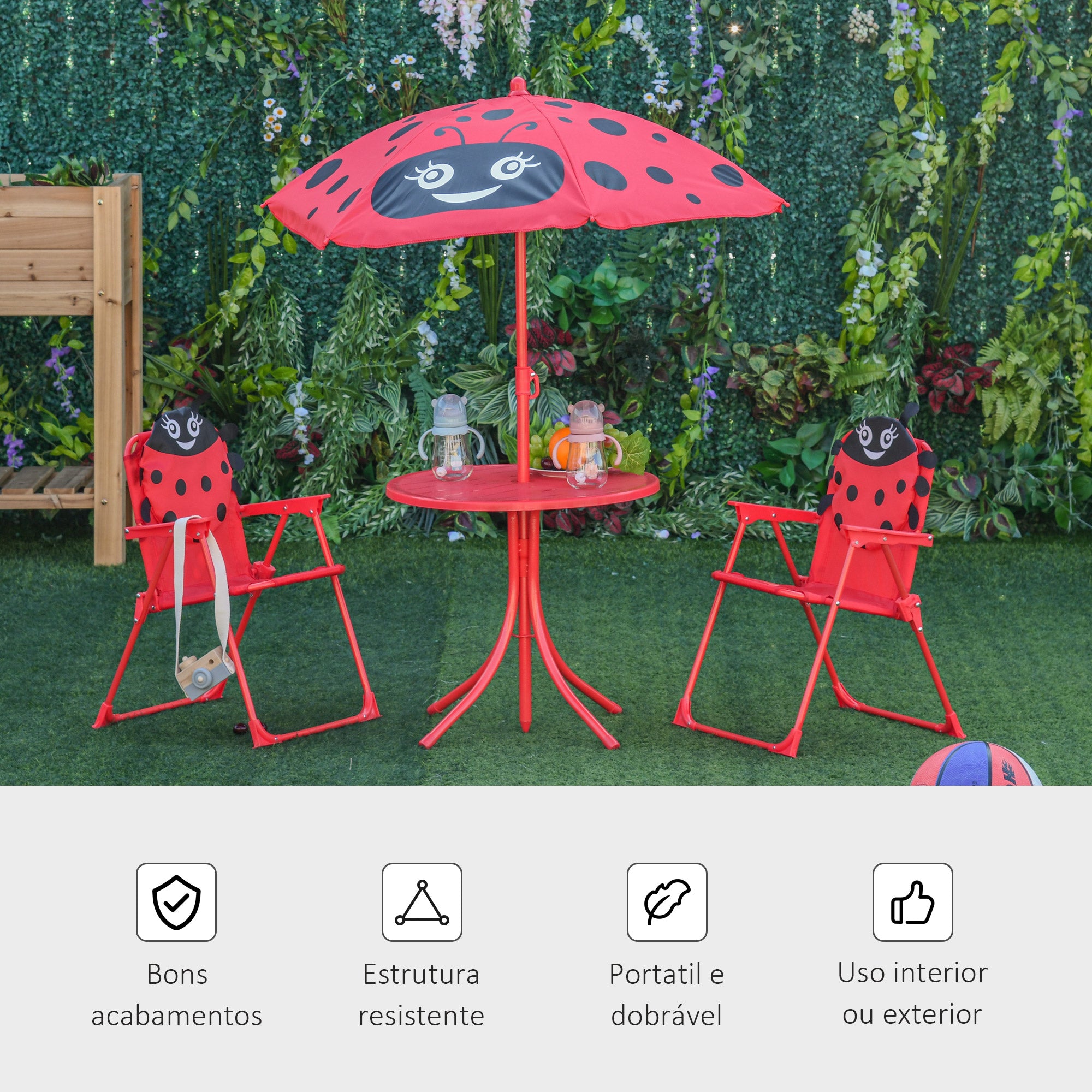 Conjunto de Mesa e Cadeira de Jardim para Crianças - Vermelho 50x50x46 cm