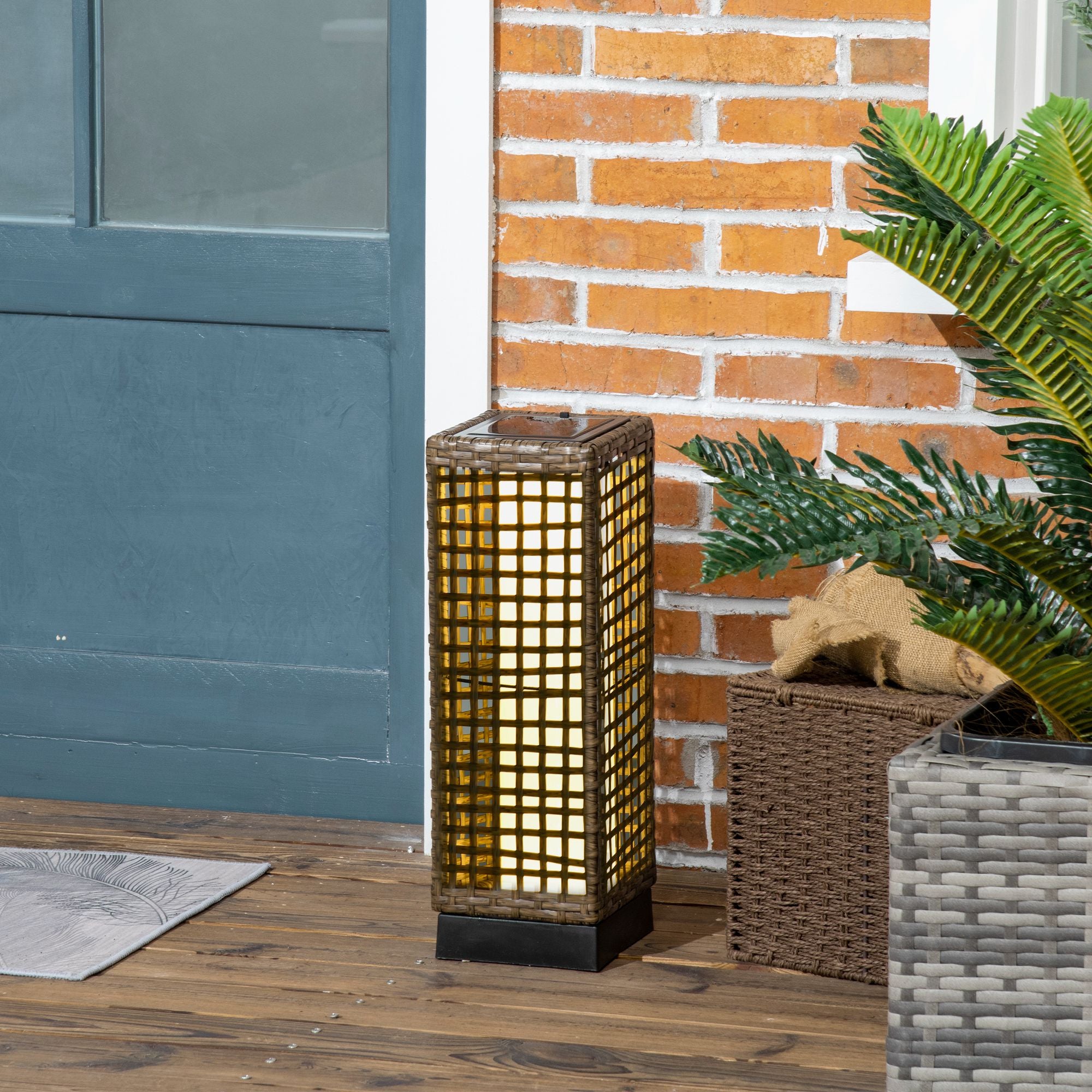 Candeeiro Solar para Exterior em Vime Sintético Marrom Areia 15,5x15,5x46cm