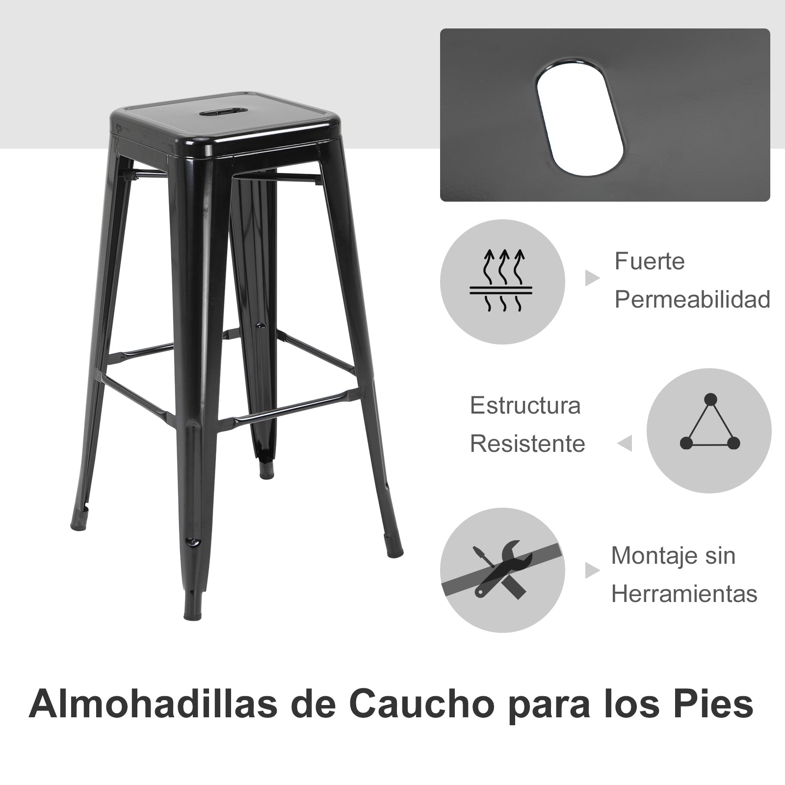 Conjunto de 4 Bancos de Bar Empilháveis – 41x41x67 cm – Preto – Metal