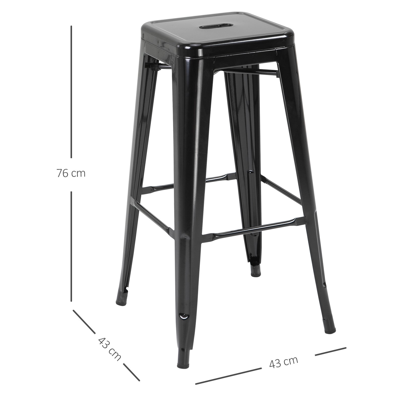 Conjunto de 4 Bancos de Bar Empilháveis – 41x41x67 cm – Preto – Metal
