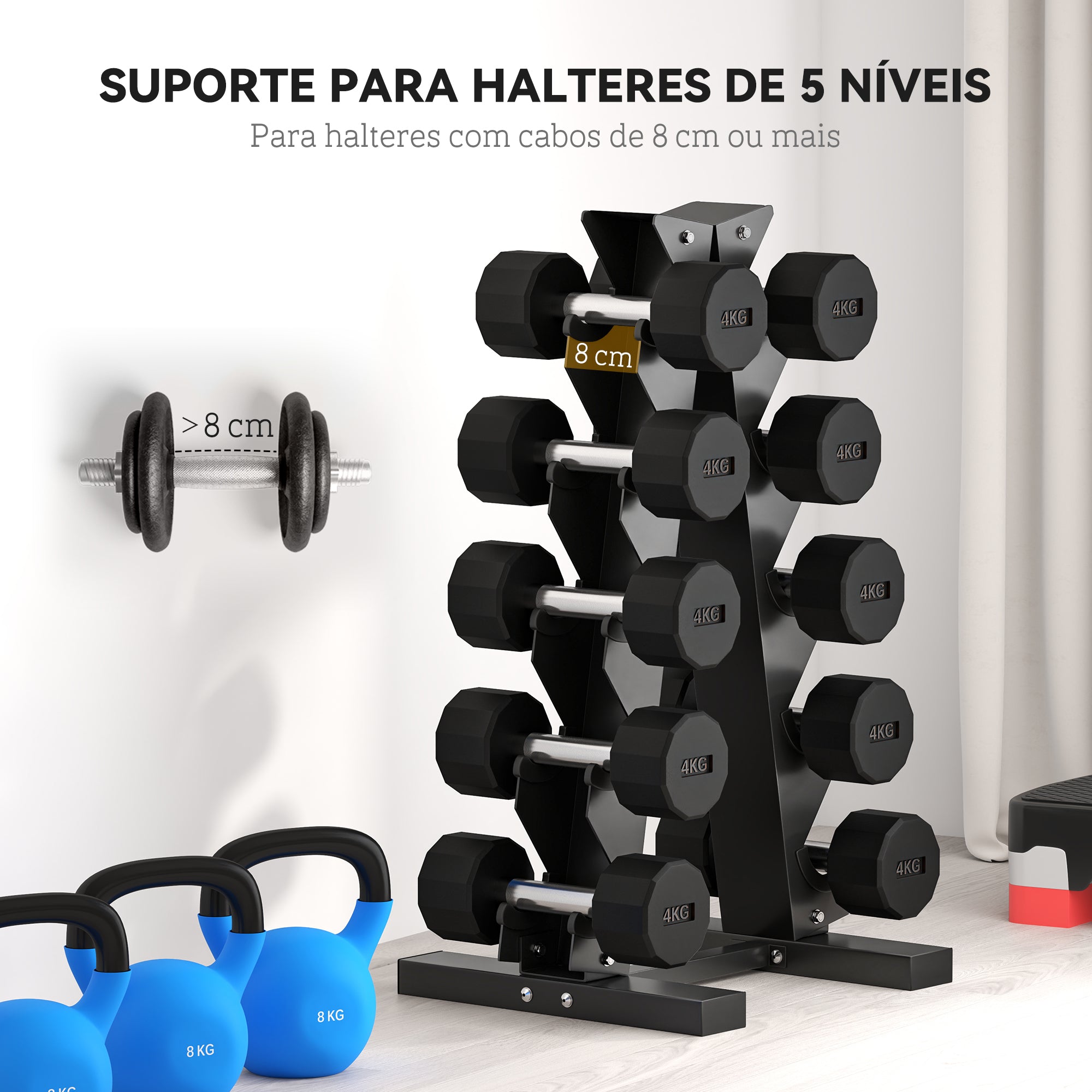 Suporte de Armazenamento para Halteres – 35x33x66 cm – Preto – Aço