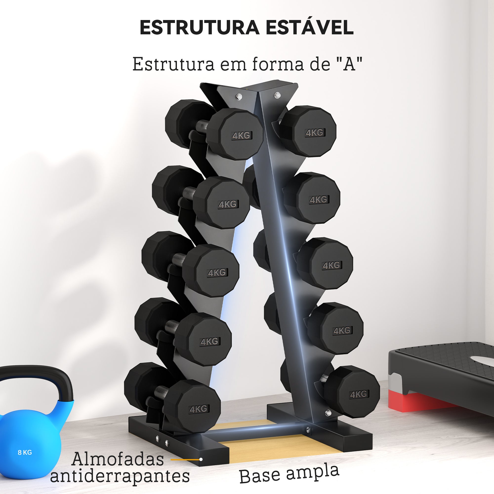 Suporte de Armazenamento para Halteres – 35x33x66 cm – Preto – Aço