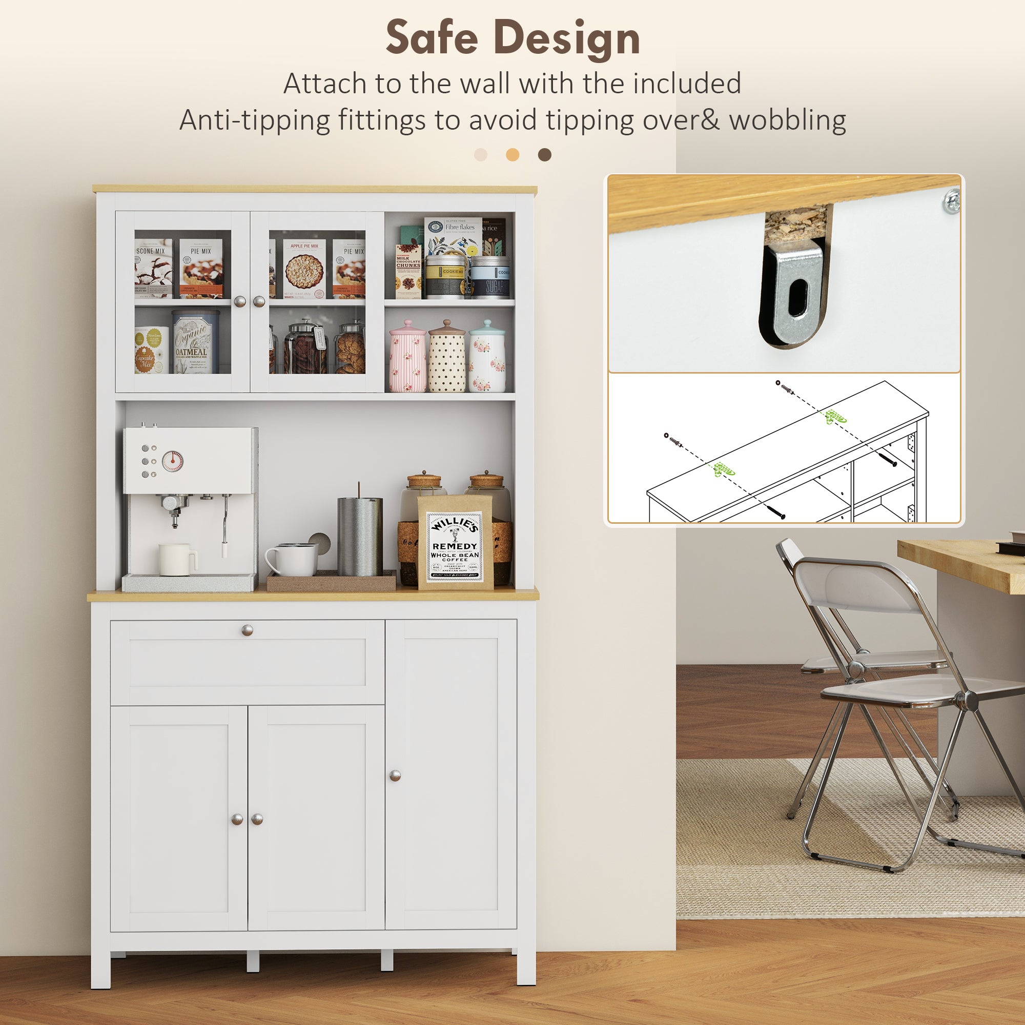 Armário de Cozinha Moderno – 100x40x180 cm – Branco e Madeira – MDF e Melamina
