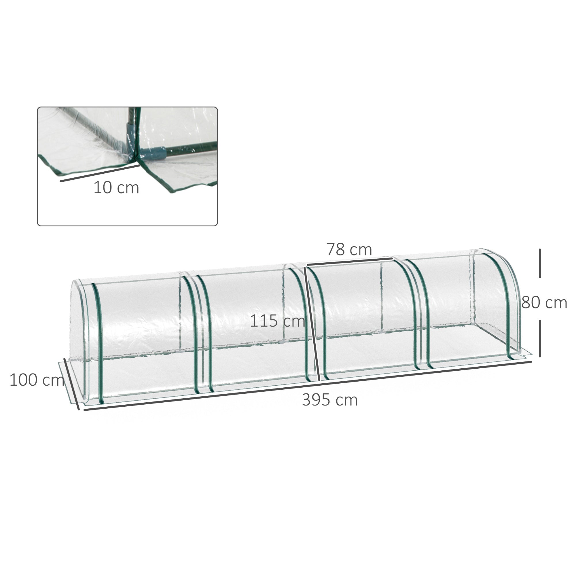 Estufa para Jardim – 395x100x80 cm – Cor Transparente – PVC
