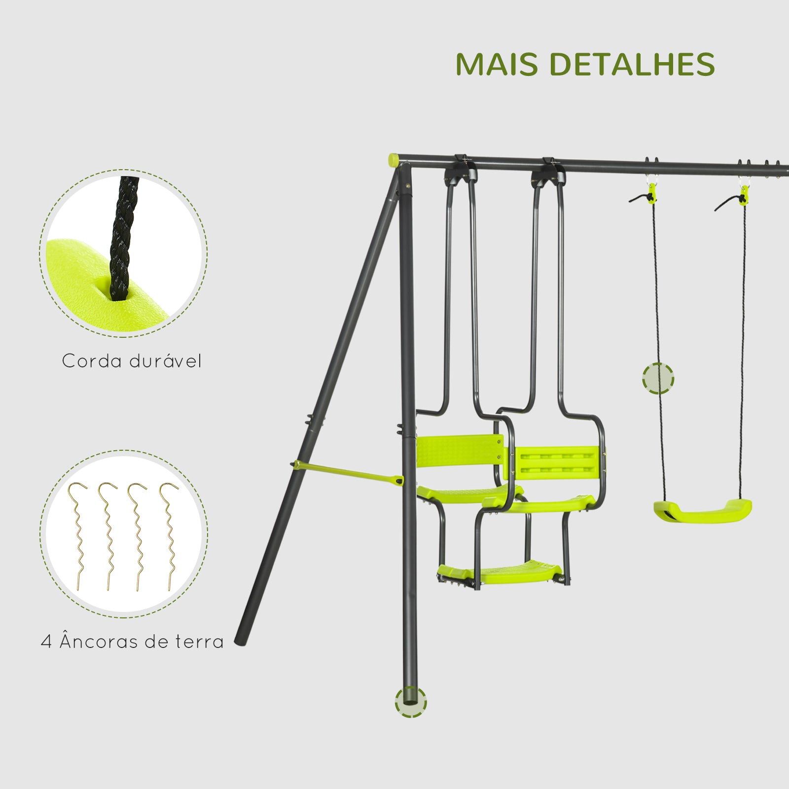 Baloiço Infantil – 355x184x186 cm – Verde – Aço e PE