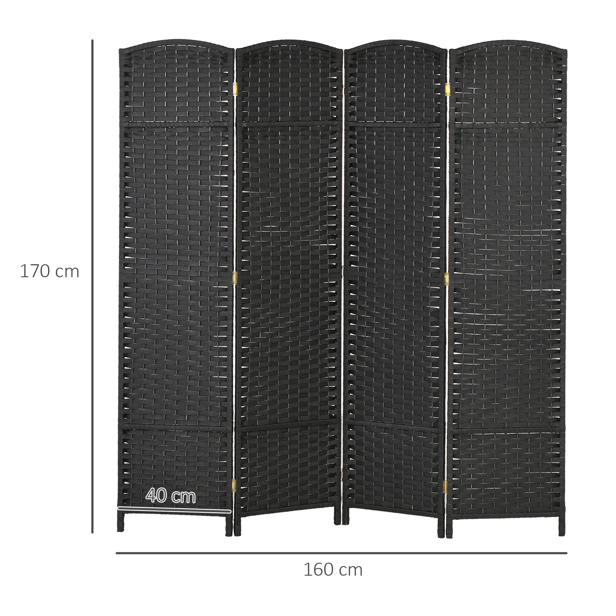 Biombo de 4 Painéis – 160x1,6x170 cm – Cor Preto – Madeira e Tecido