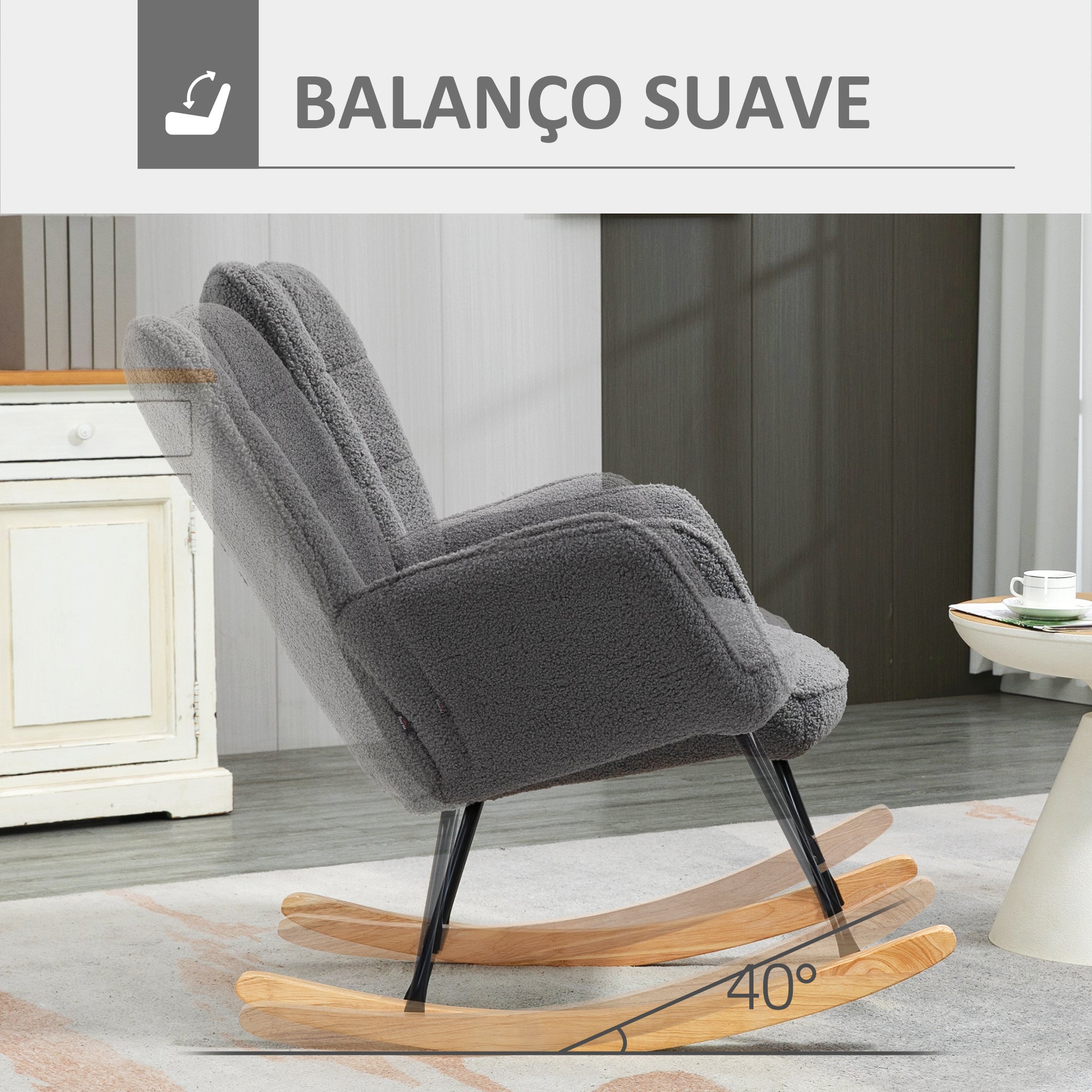 Poltrona de Sala de Estar Oscilante 71x92x101 cm Cinza Escuro