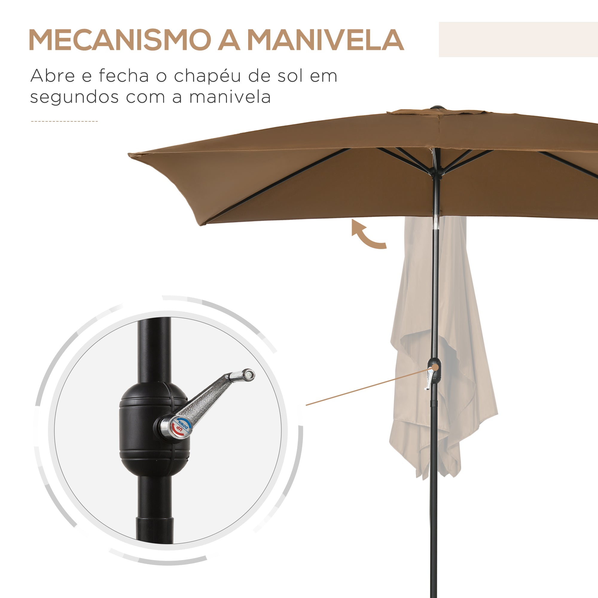 Chapéu de Sol Retangular 202x293x255 cm - Marrom