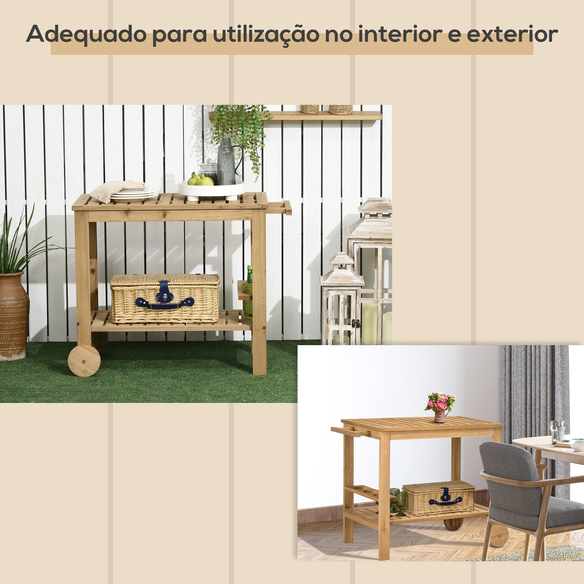 Carrinho de Madeira – 95x47x74 cm – Cor de Madeira Natural