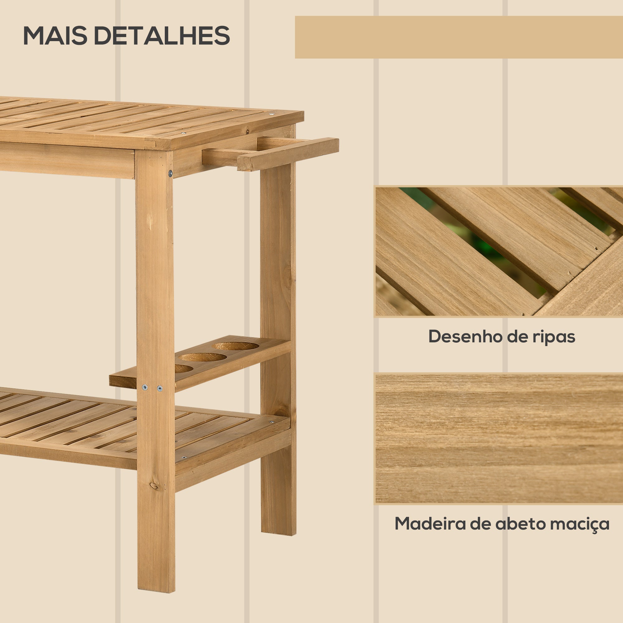 Carrinho de Madeira – 95x47x74 cm – Cor de Madeira Natural