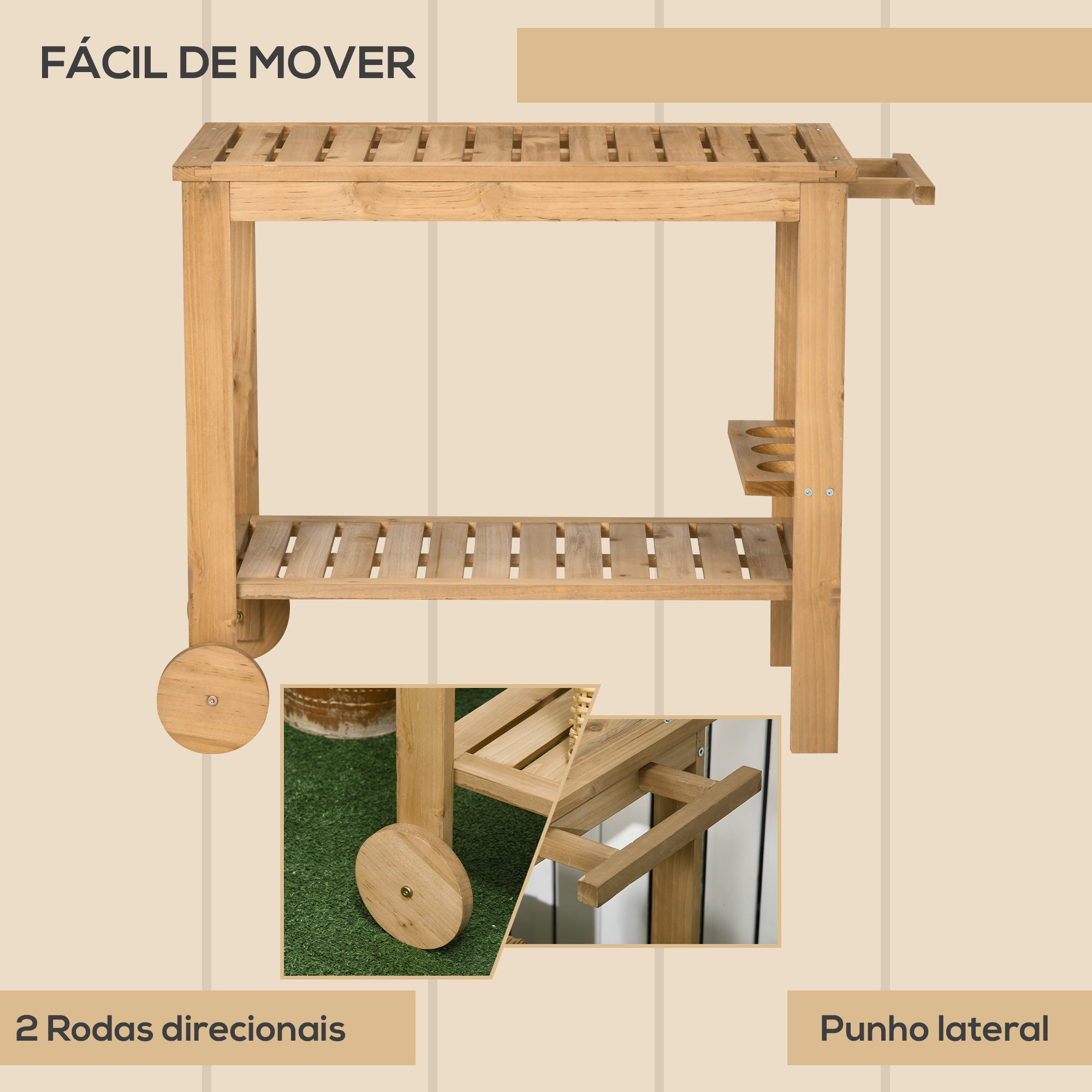 Carrinho de Madeira – 95x47x74 cm – Cor de Madeira Natural