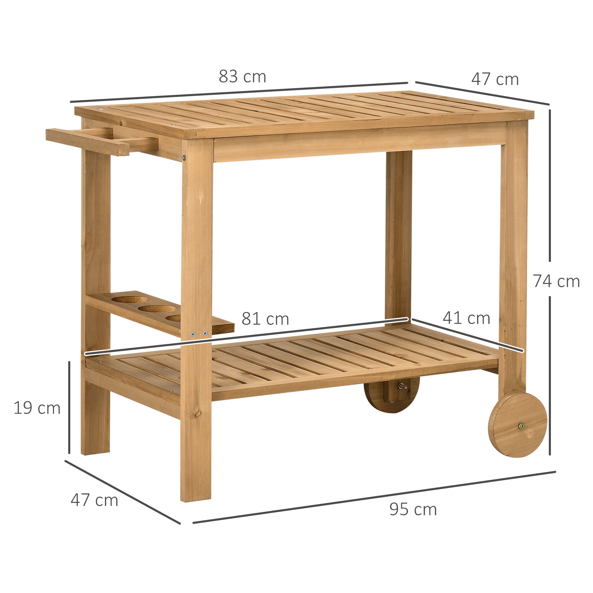 Carrinho de Madeira – 95x47x74 cm – Cor de Madeira Natural