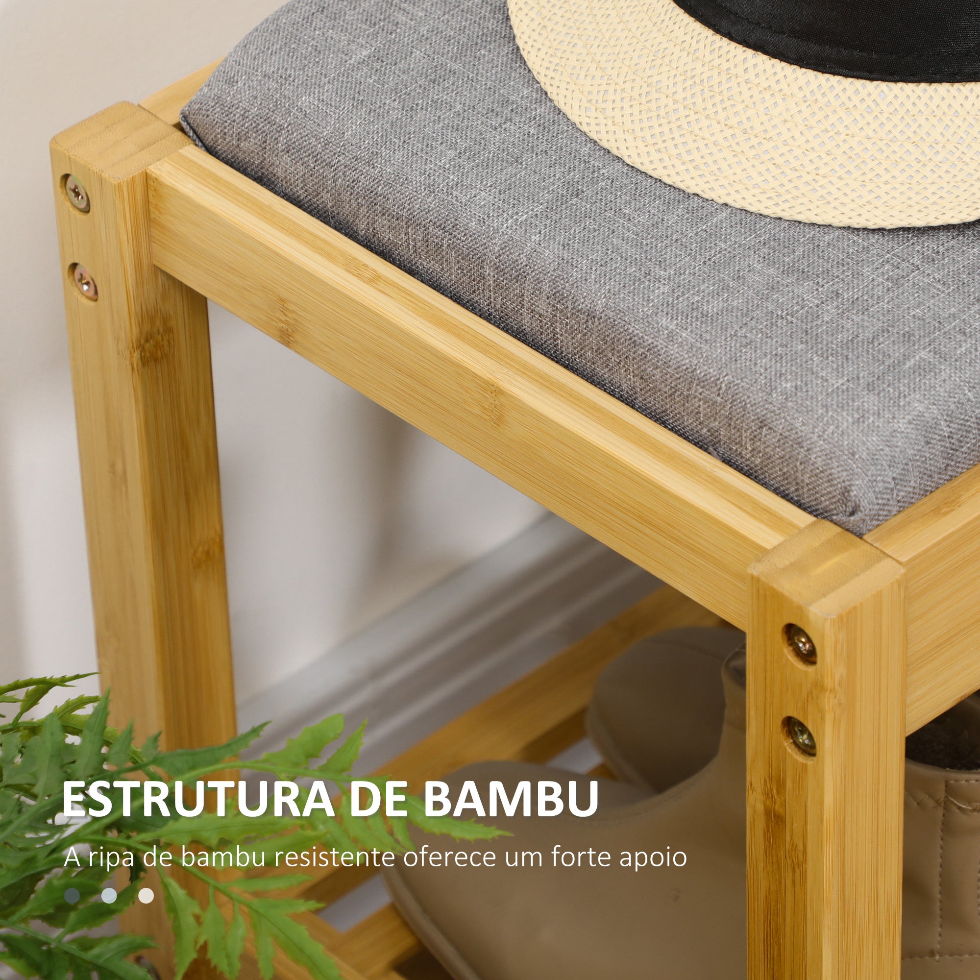 Banco Sapateira – 90x30x46 cm – Madeira e Cinza – Bambu