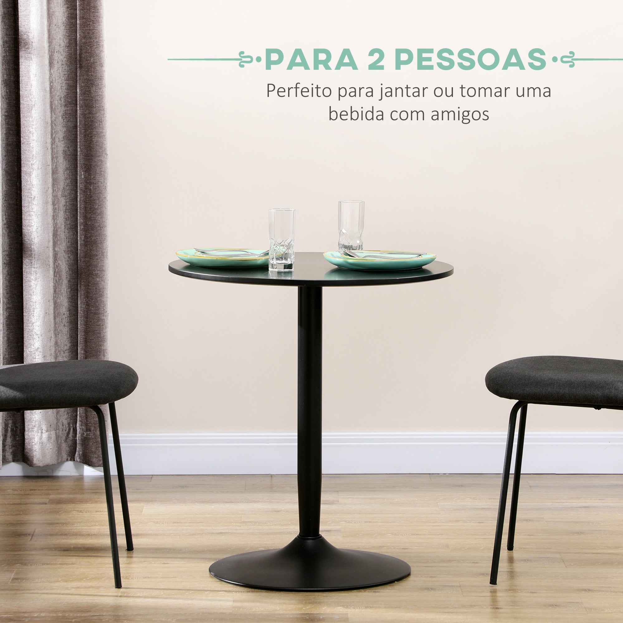 Mesa de Jantar Redonda – Ø80x75 cm – Preto – MDF com base de aço