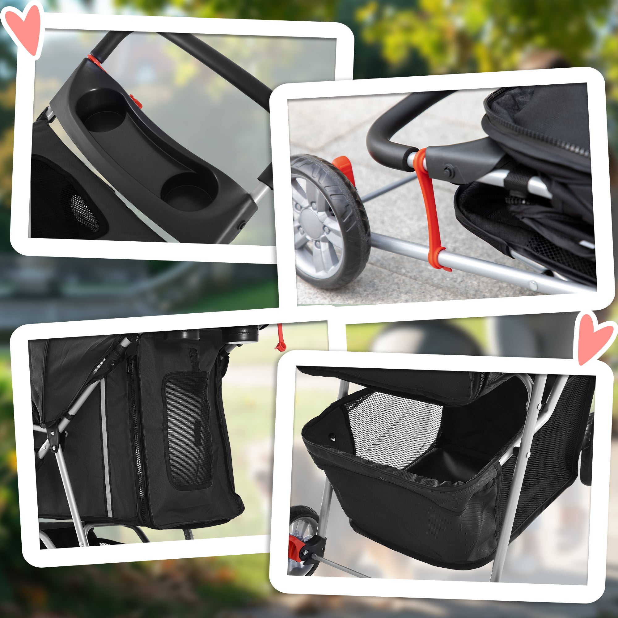 Carrinho para Animais de Estimação Dobrável – 75x45x97 cm – Preto – Aço e Tecido Oxford