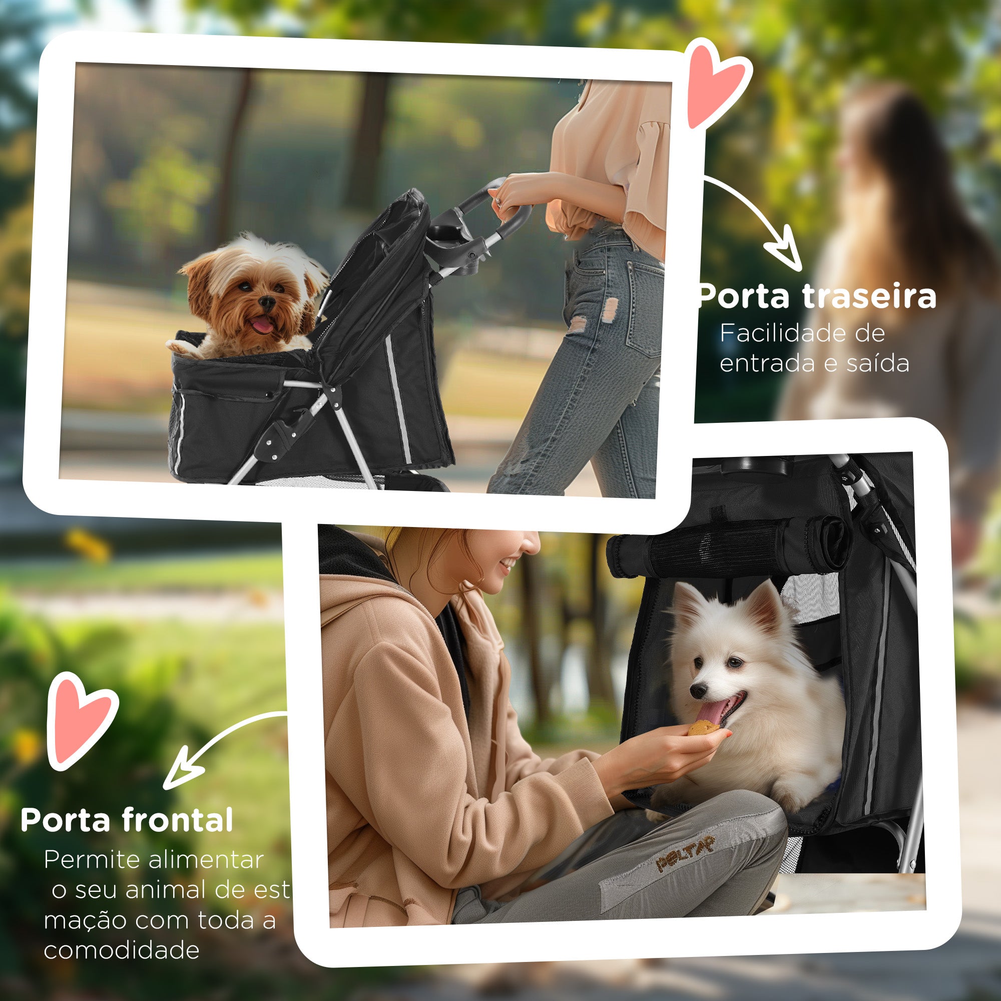 Carrinho para Animais de Estimação Dobrável – 75x45x97 cm – Preto – Aço e Tecido Oxford