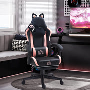 Cadeira de Gaming Reclinável com Orelhas e Apoio para os Pés - 65x62x116-124 cm (Preto)