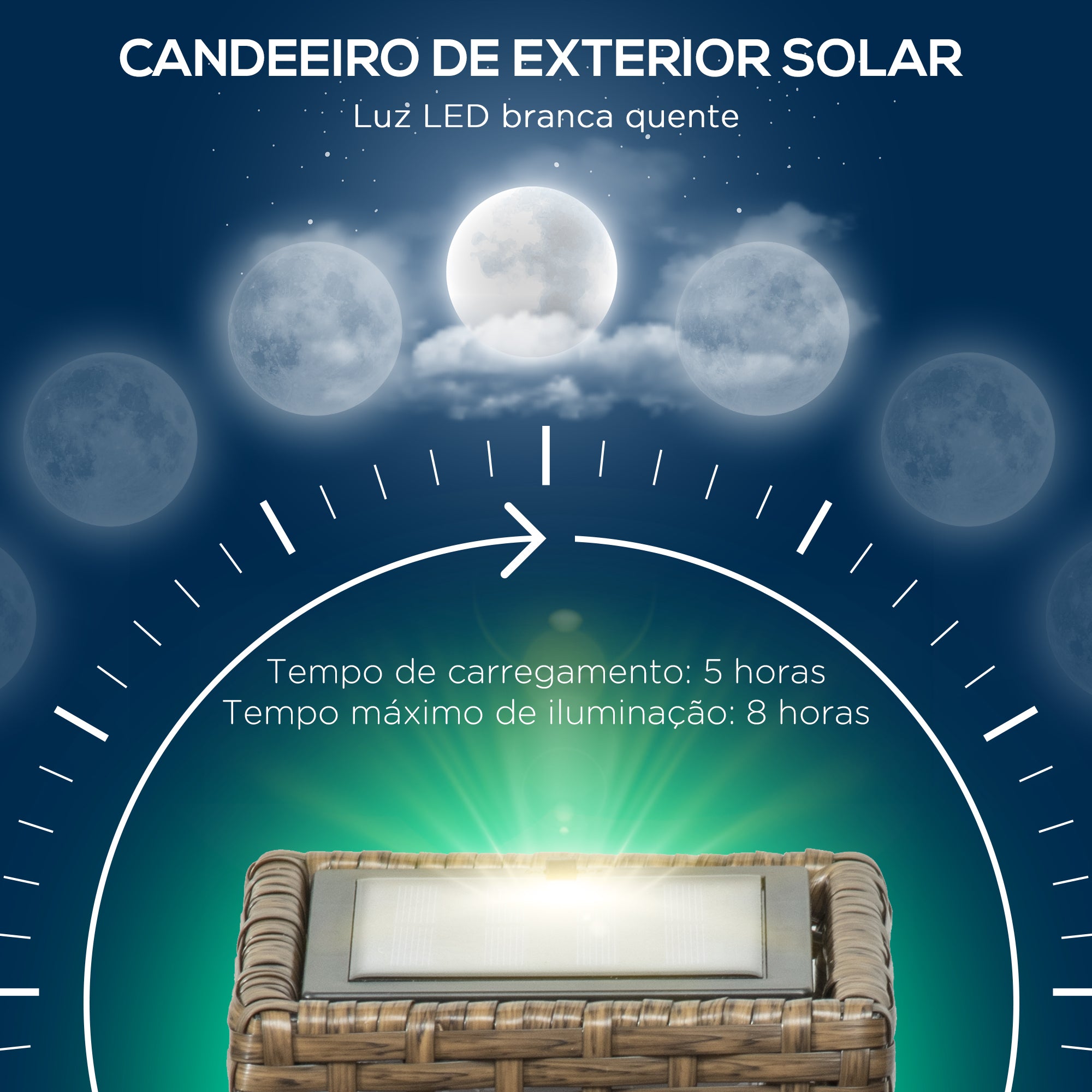 Candeeiro Solar de Jardim Vime Sintético 15,5x15,5x69cm Cor de Areia
