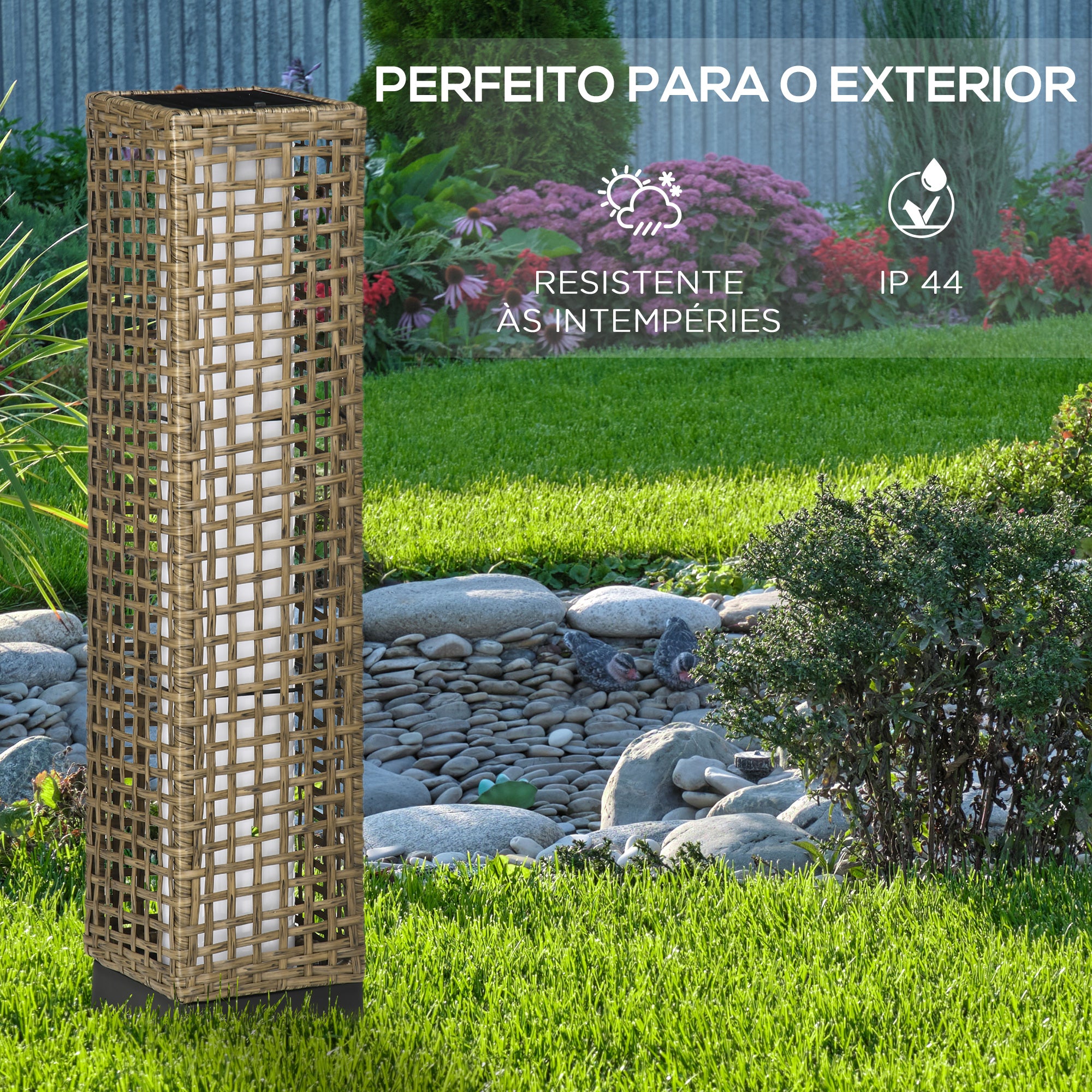 Candeeiro Solar de Jardim Vime Sintético 15,5x15,5x69cm Cor de Areia