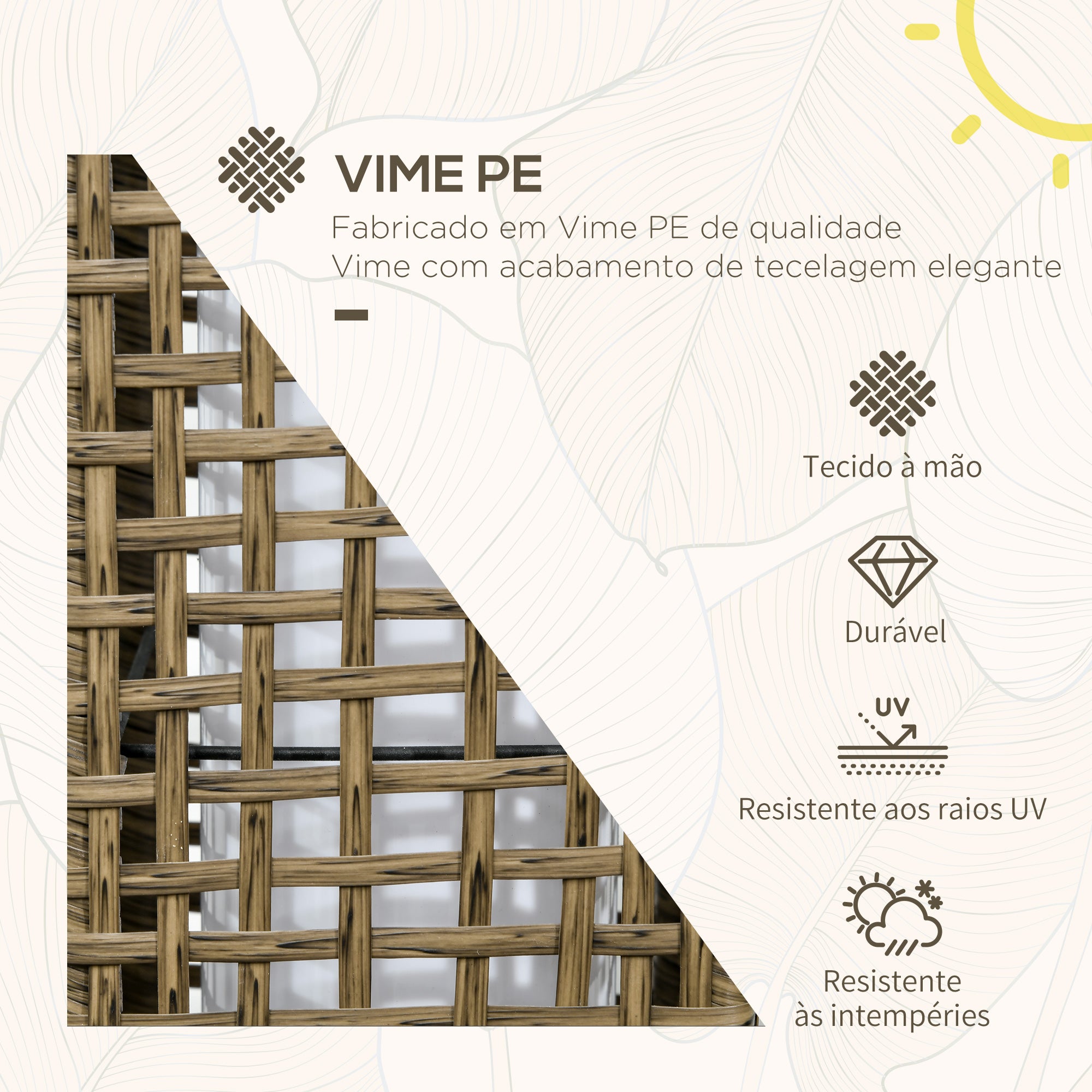 Candeeiro Solar de Jardim Vime Sintético 15,5x15,5x69cm Cor de Areia