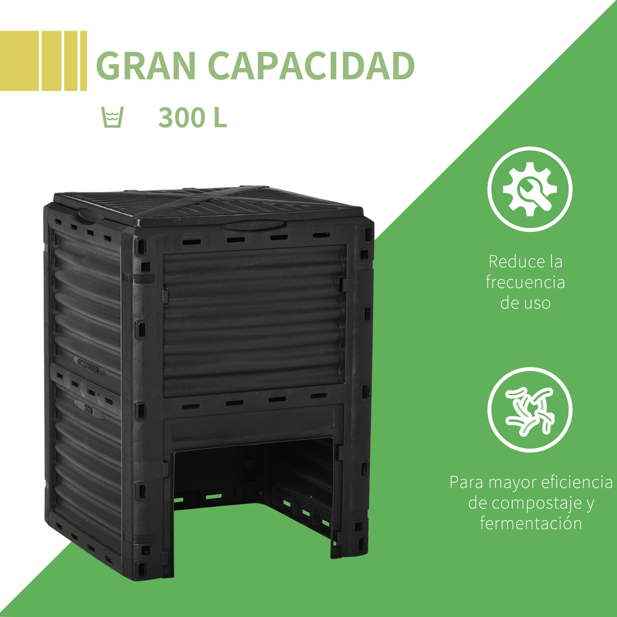 Compostor Orgânico 300L Preto 60.5x60.5x81.5cm