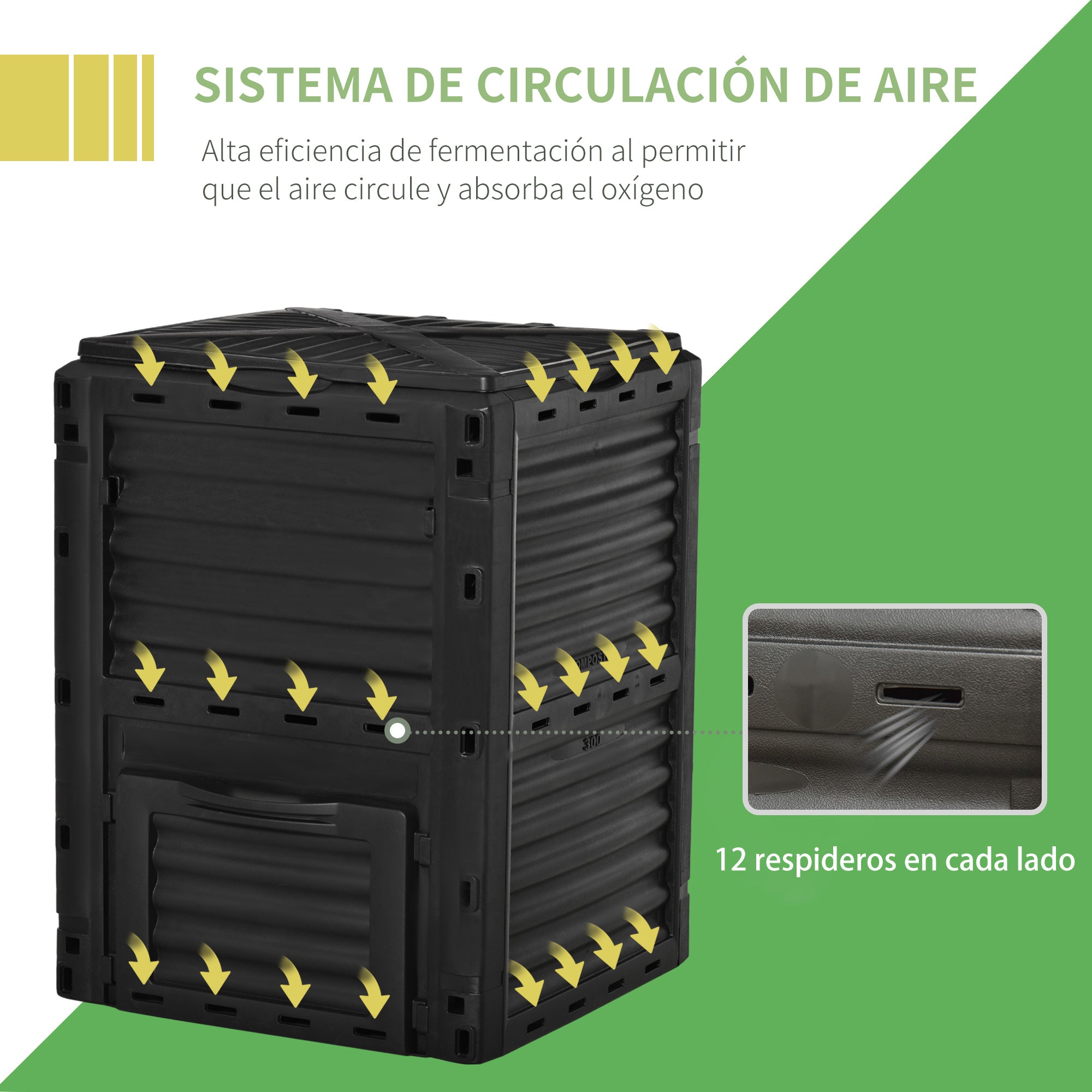Compostor Orgânico 300L Preto 60.5x60.5x81.5cm