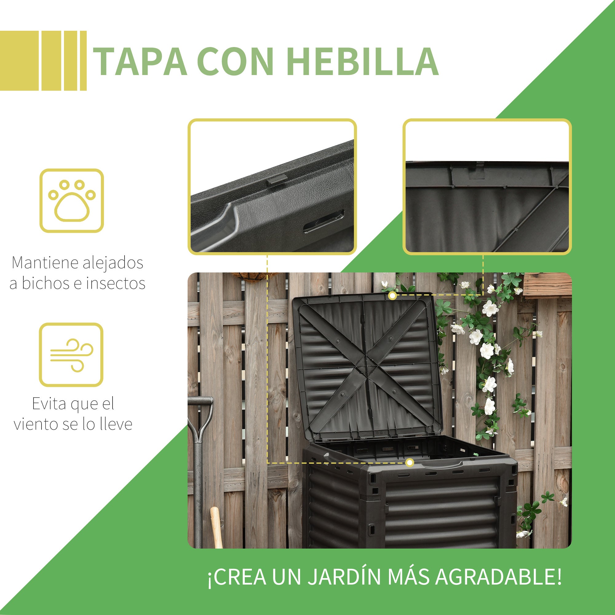 Compostor Orgânico 300L Preto 60.5x60.5x81.5cm