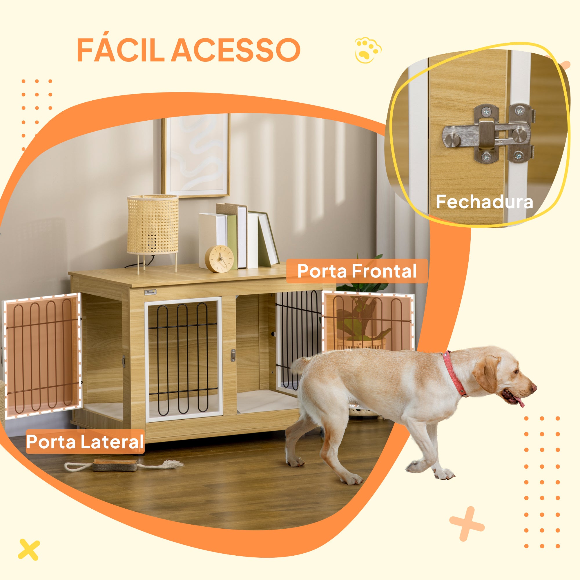 Gaiola para Cães Médios e Grandes 90x58x65 cm - Carvalho e Branco