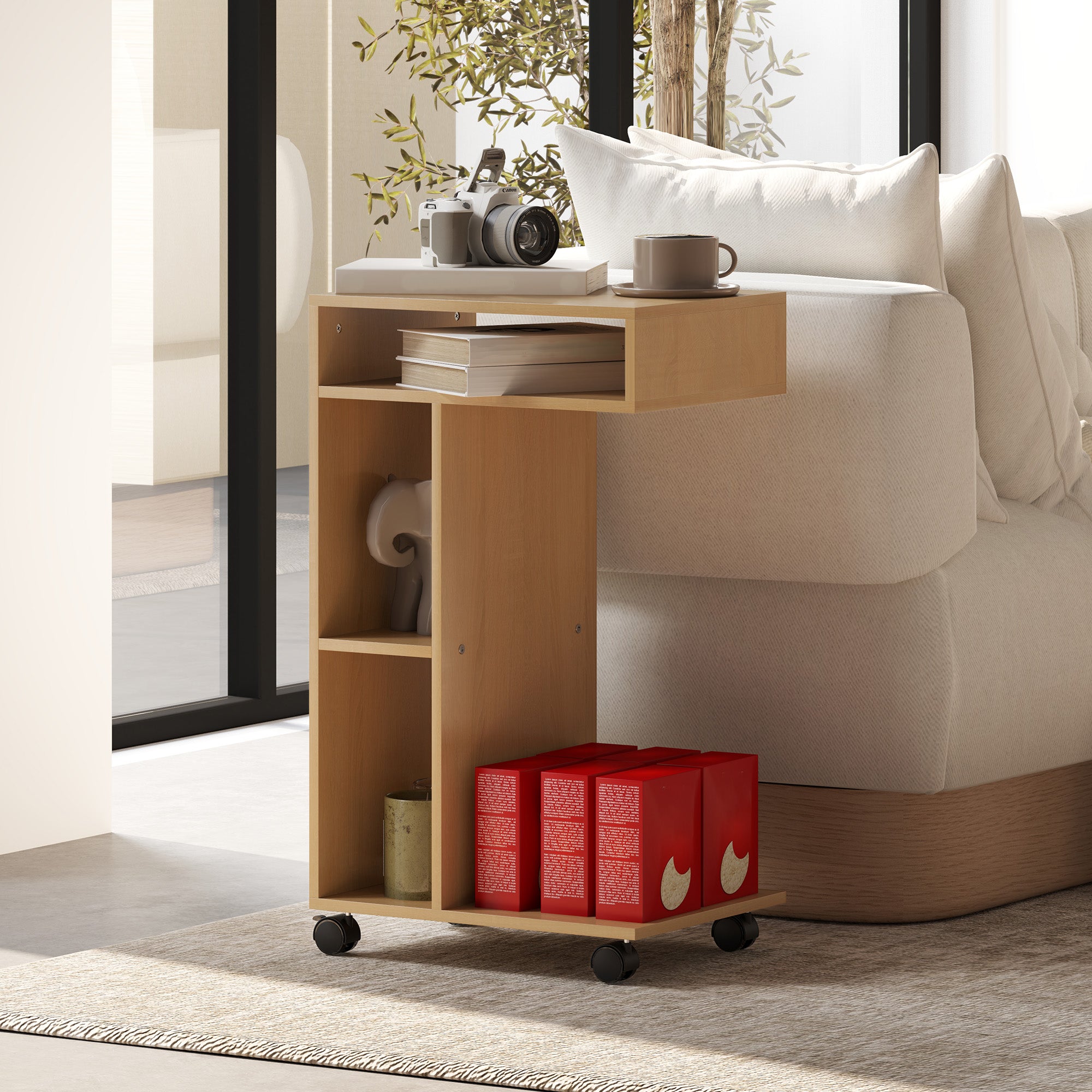 Mesa Auxiliar – 40x30x69 cm – Cor de Madeira Natural – Melamina