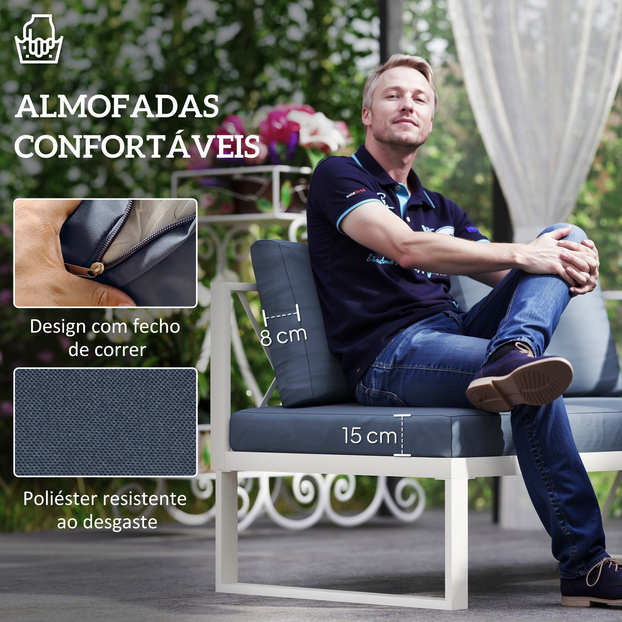 Conjunto de Jardim de 4 Peças em Forma de L - Cinzento 121x61x62 cm