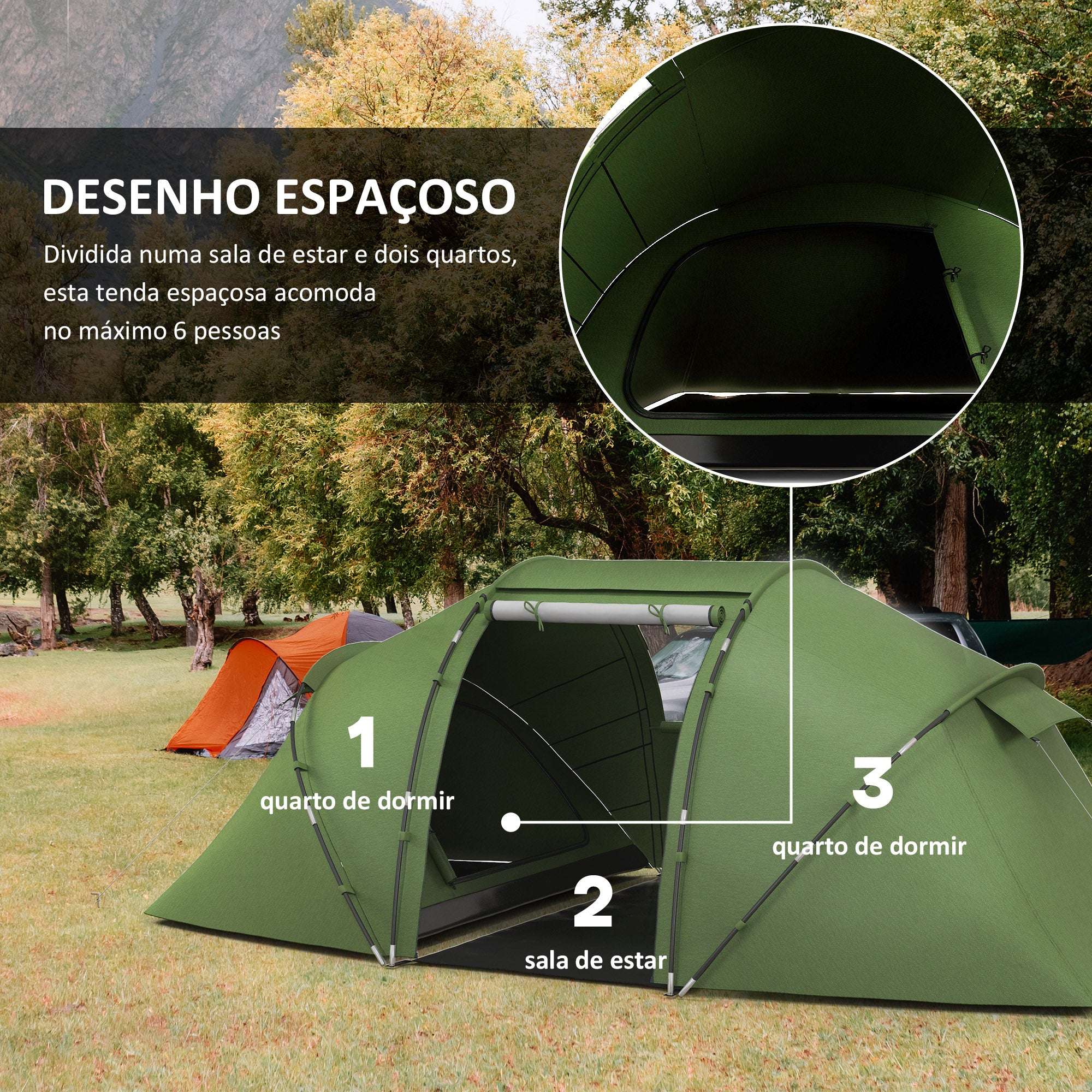 Tenda de Campismo Familiar para 4 Pessoas 430x240x170 cm Verde