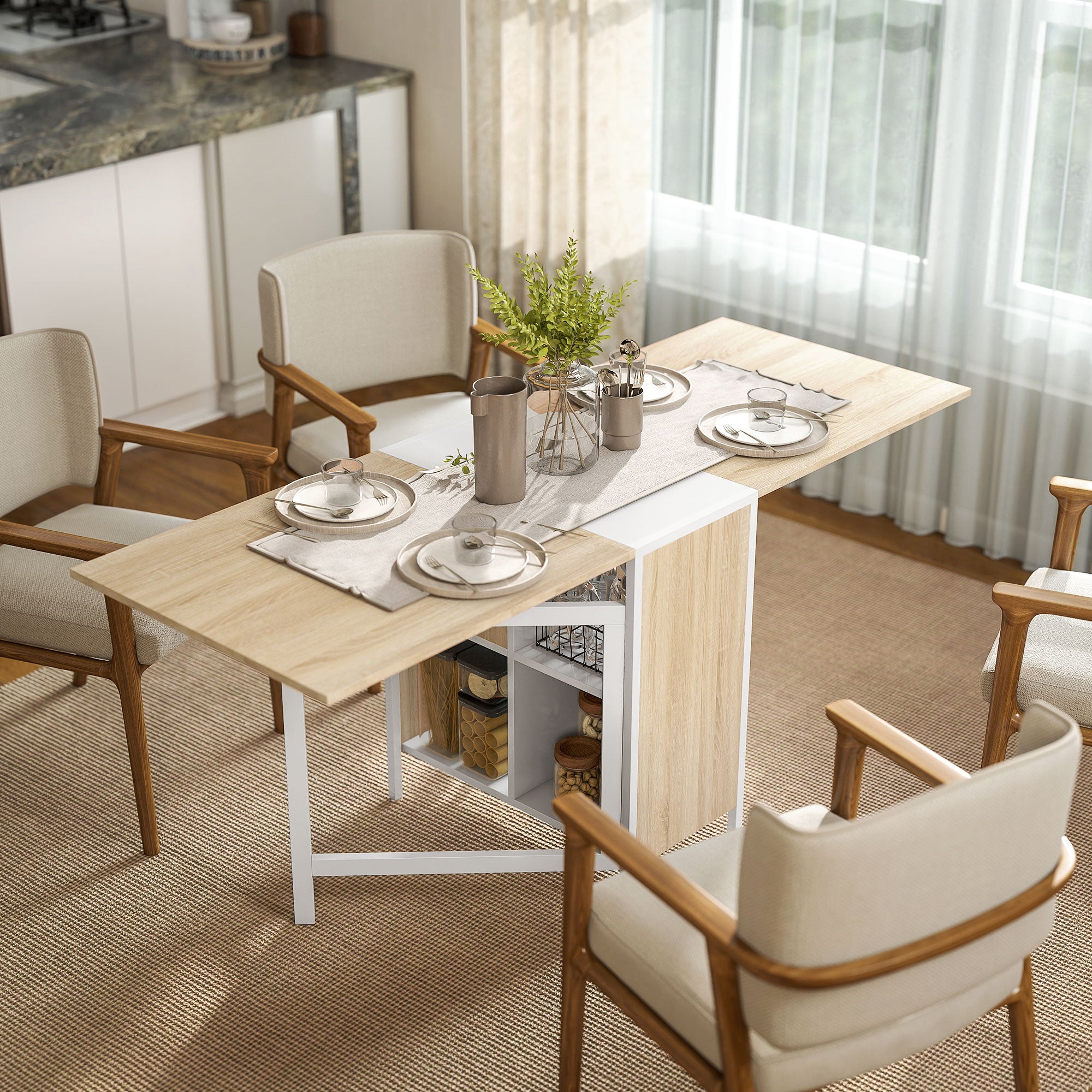 Mesa Dobrável de Arrumação 4 Prateleiras 169x62x75 cm Carvalho e Branco