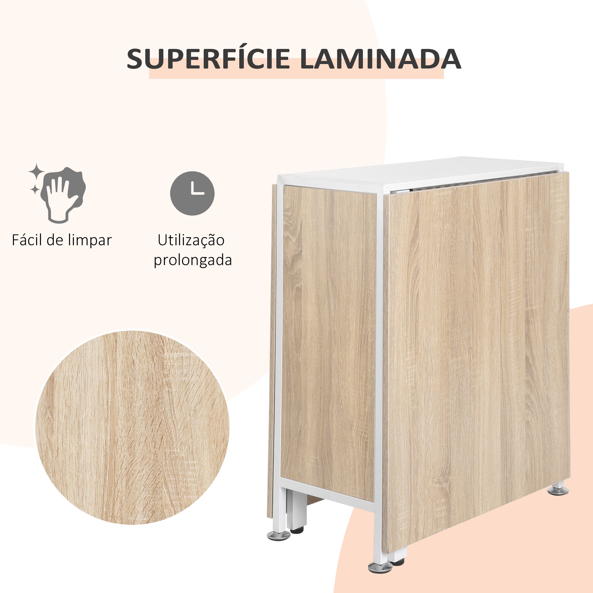 Mesa Dobrável de Arrumação 4 Prateleiras 169x62x75 cm Carvalho e Branco
