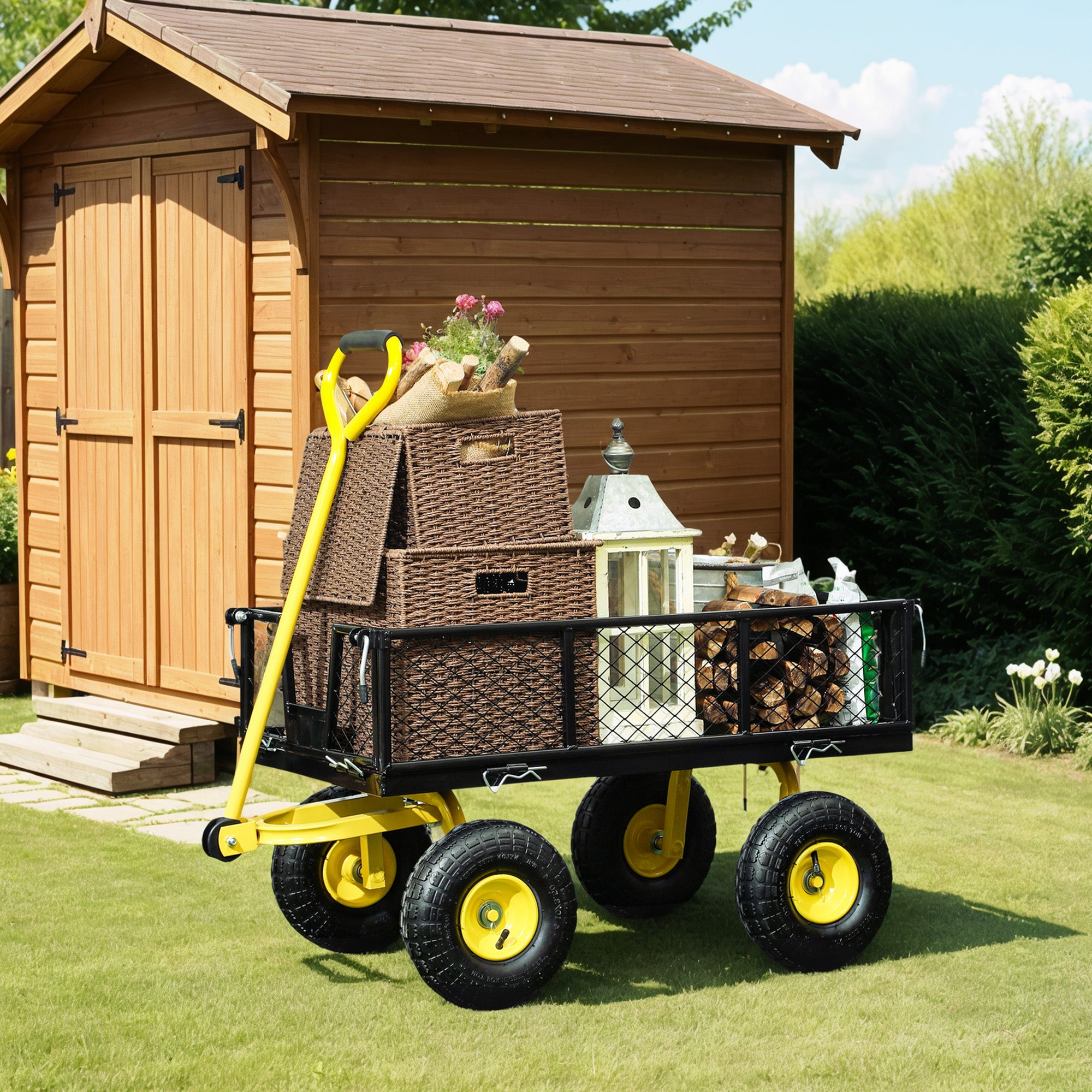 Carrinho de Jardim – 104x54x51 cm – Preto e Amarelo – Aço
