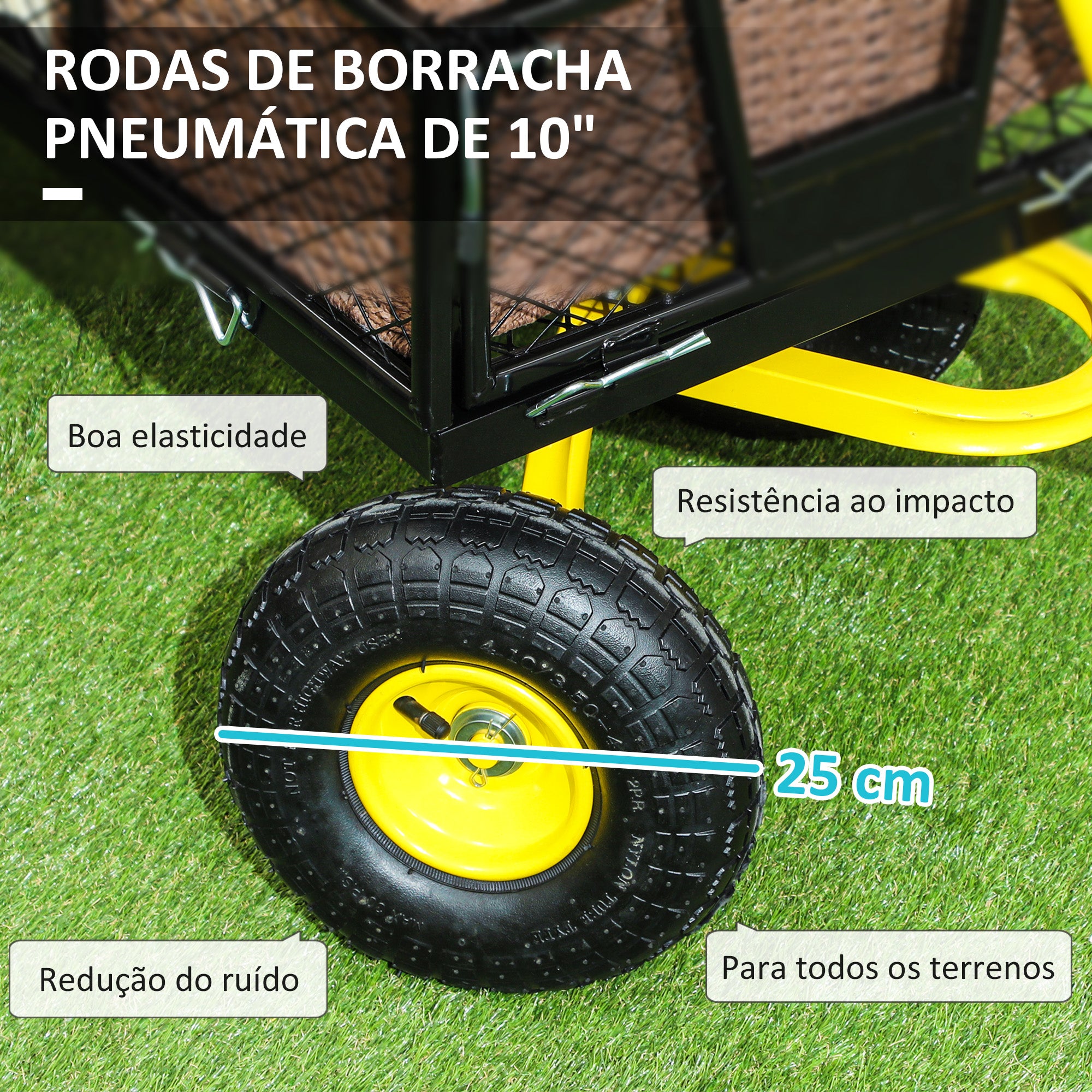 Carrinho de Jardim – 104x54x51 cm – Preto e Amarelo – Aço